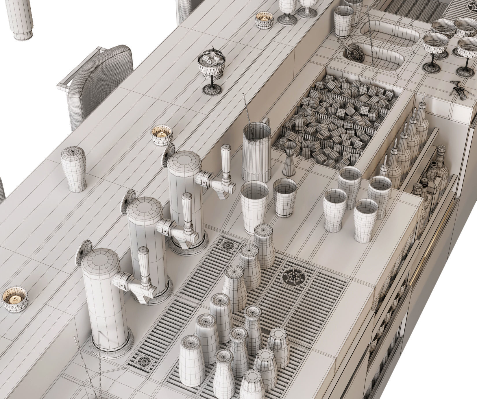 Bar Interior Bar Counter with alcohol and glasses 3D model_19
