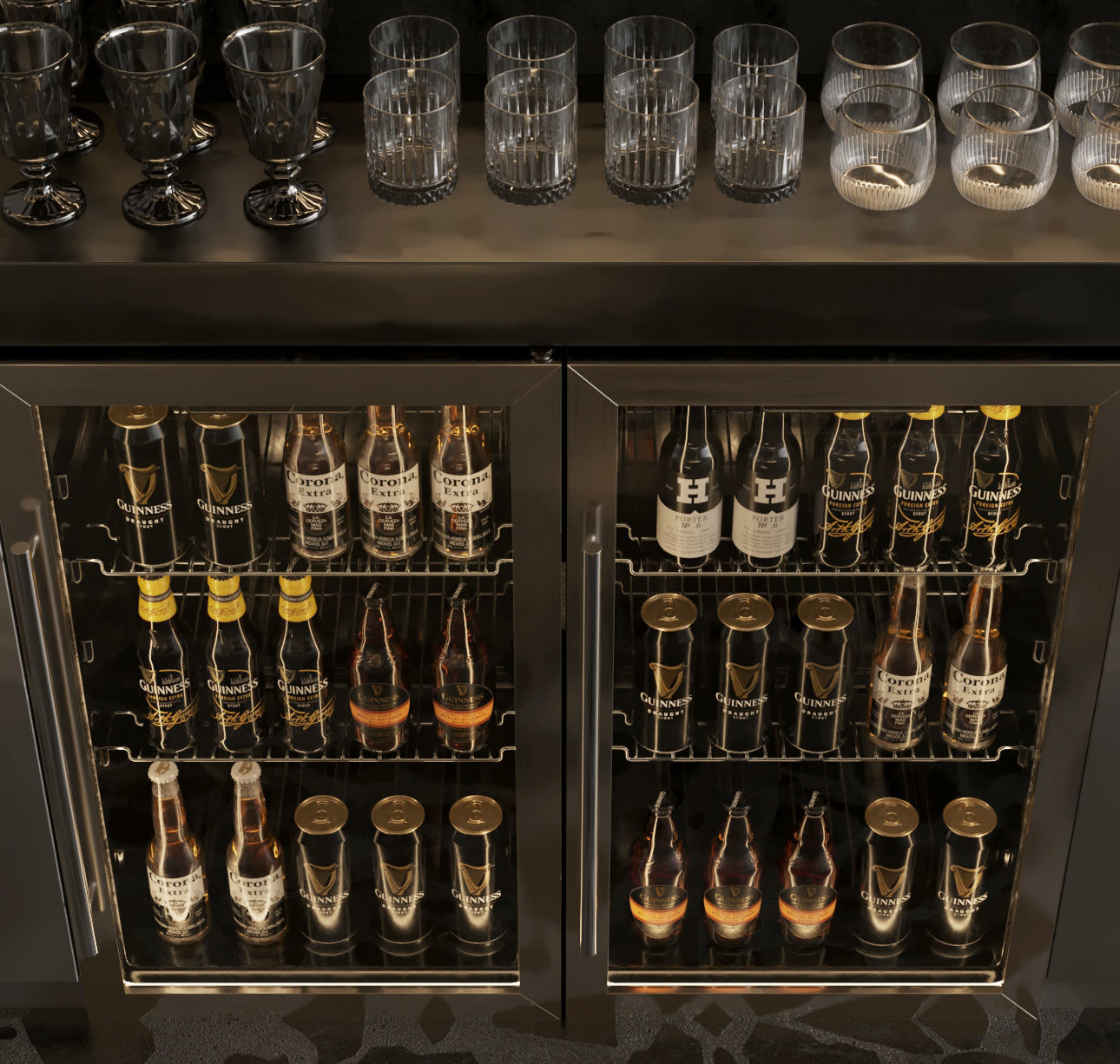 Bar Interior Bar Counter with alcohol and glasses 3D model_11