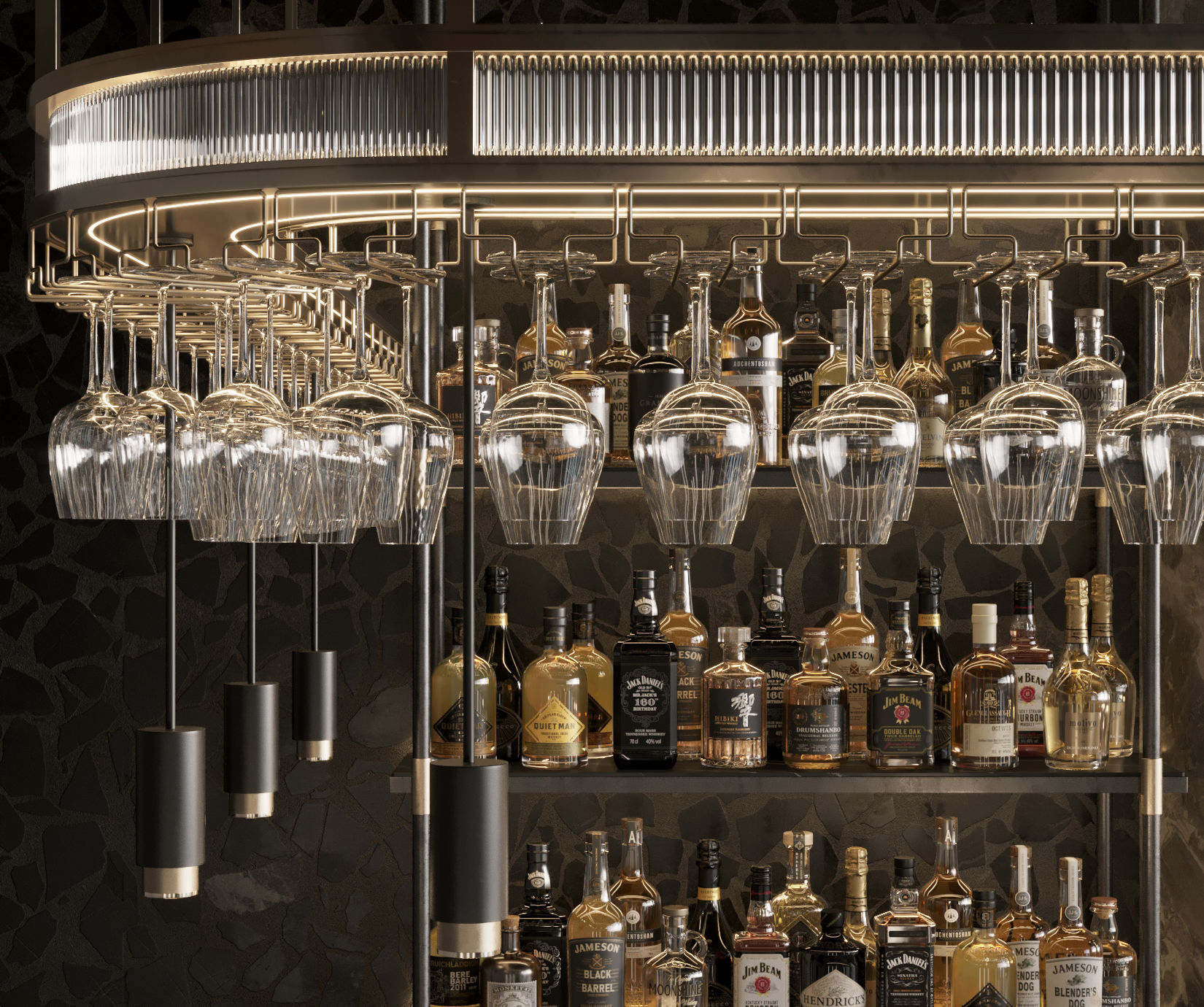 Bar Interior Bar Counter with alcohol and glasses 3D model_16