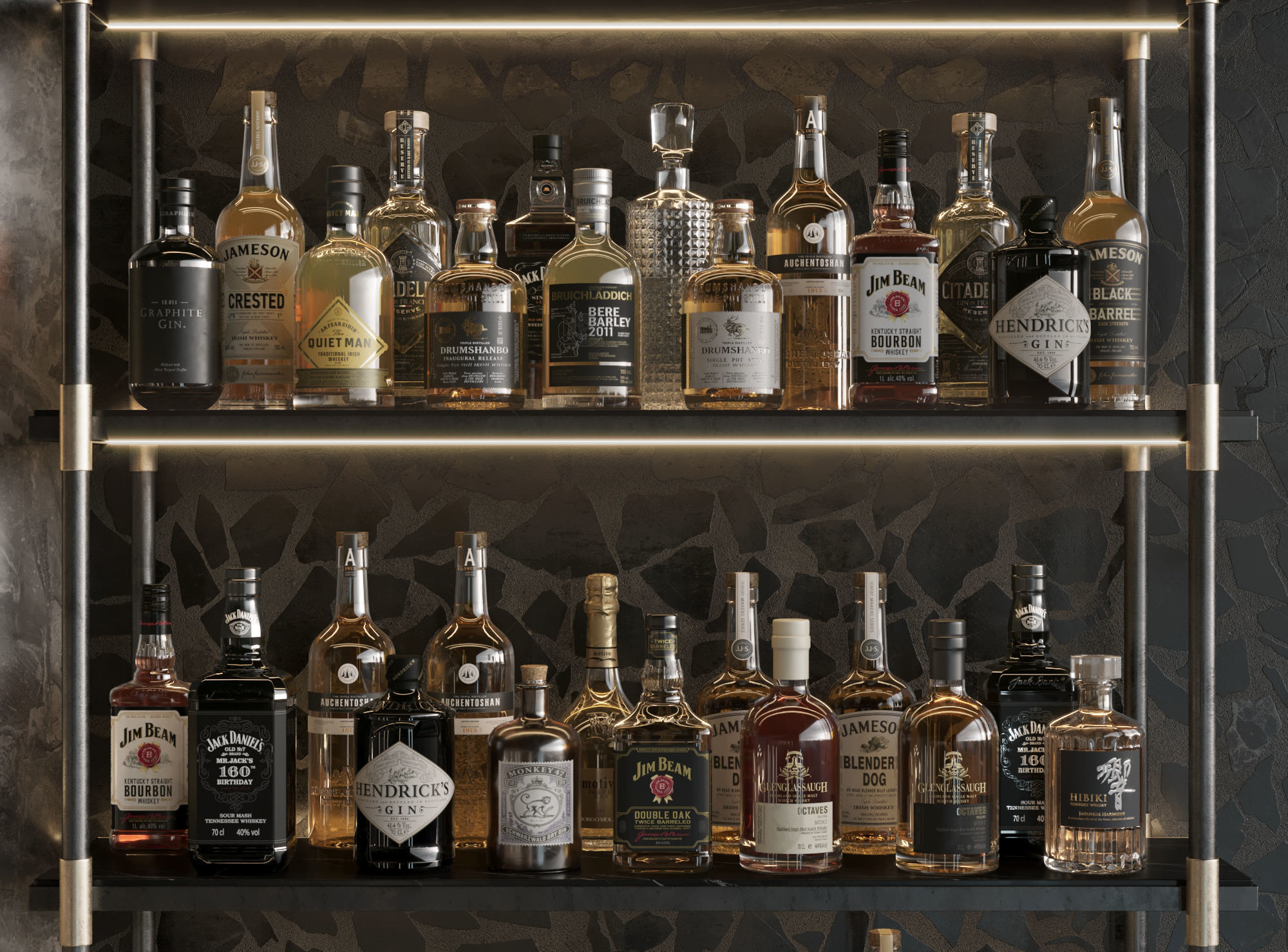 Bar Interior Bar Counter with alcohol and glasses 3D model_8