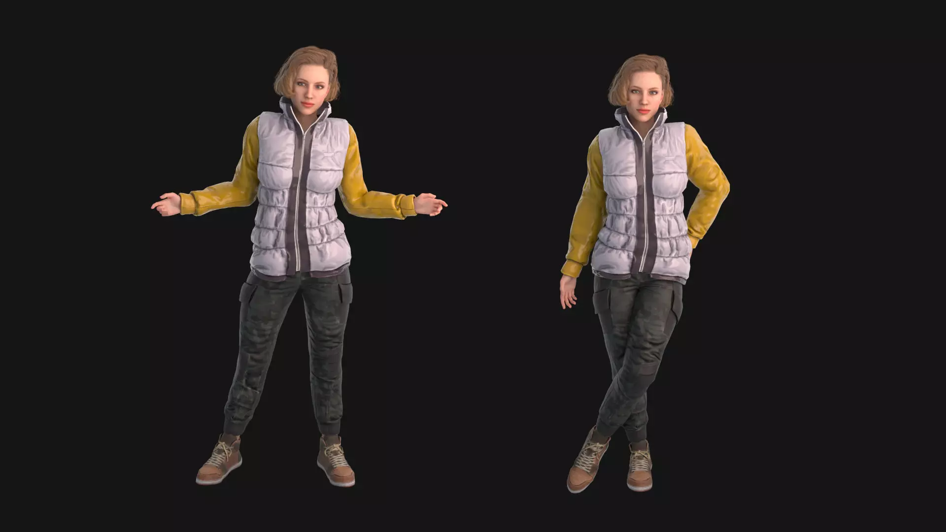 Pretty woman in down jacket Rigged    Low-poly 3D model_0