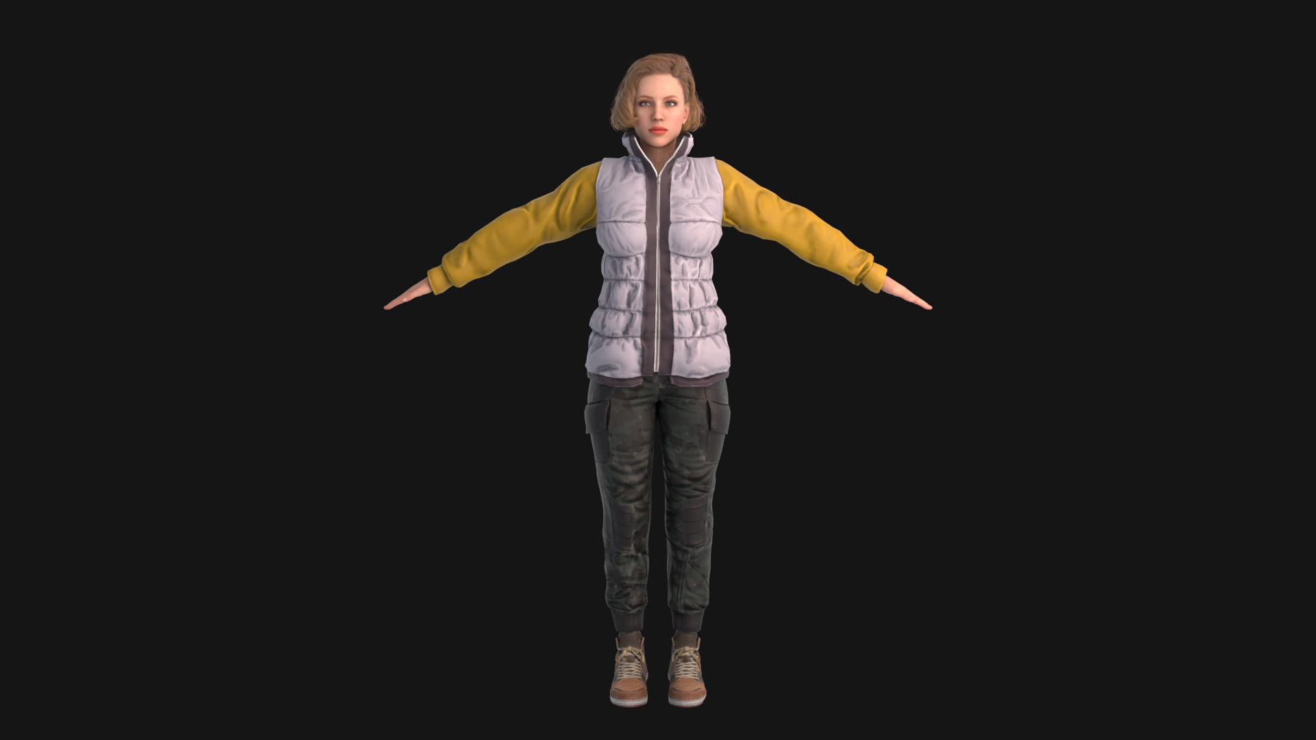 Pretty woman in down jacket Rigged    Low-poly 3D model_1