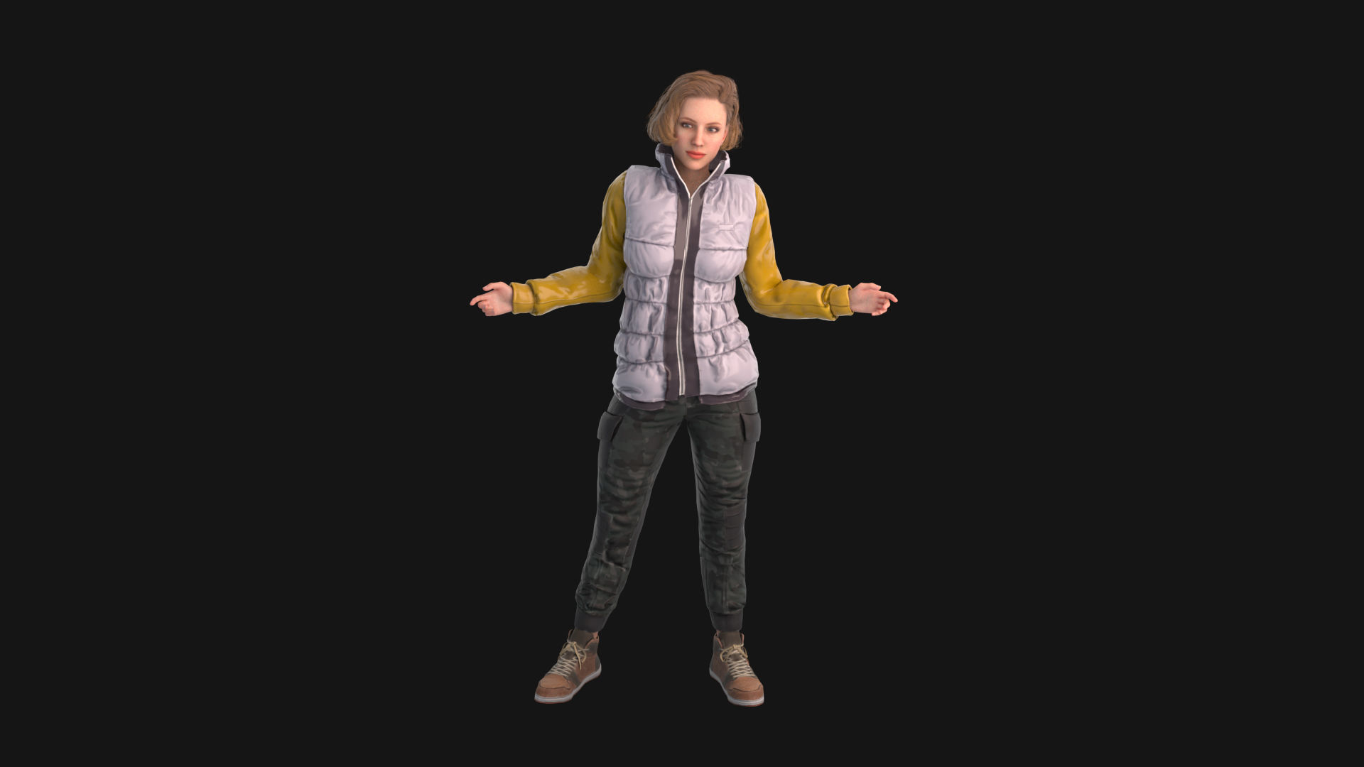 Pretty woman in down jacket Rigged    Low-poly 3D model_8