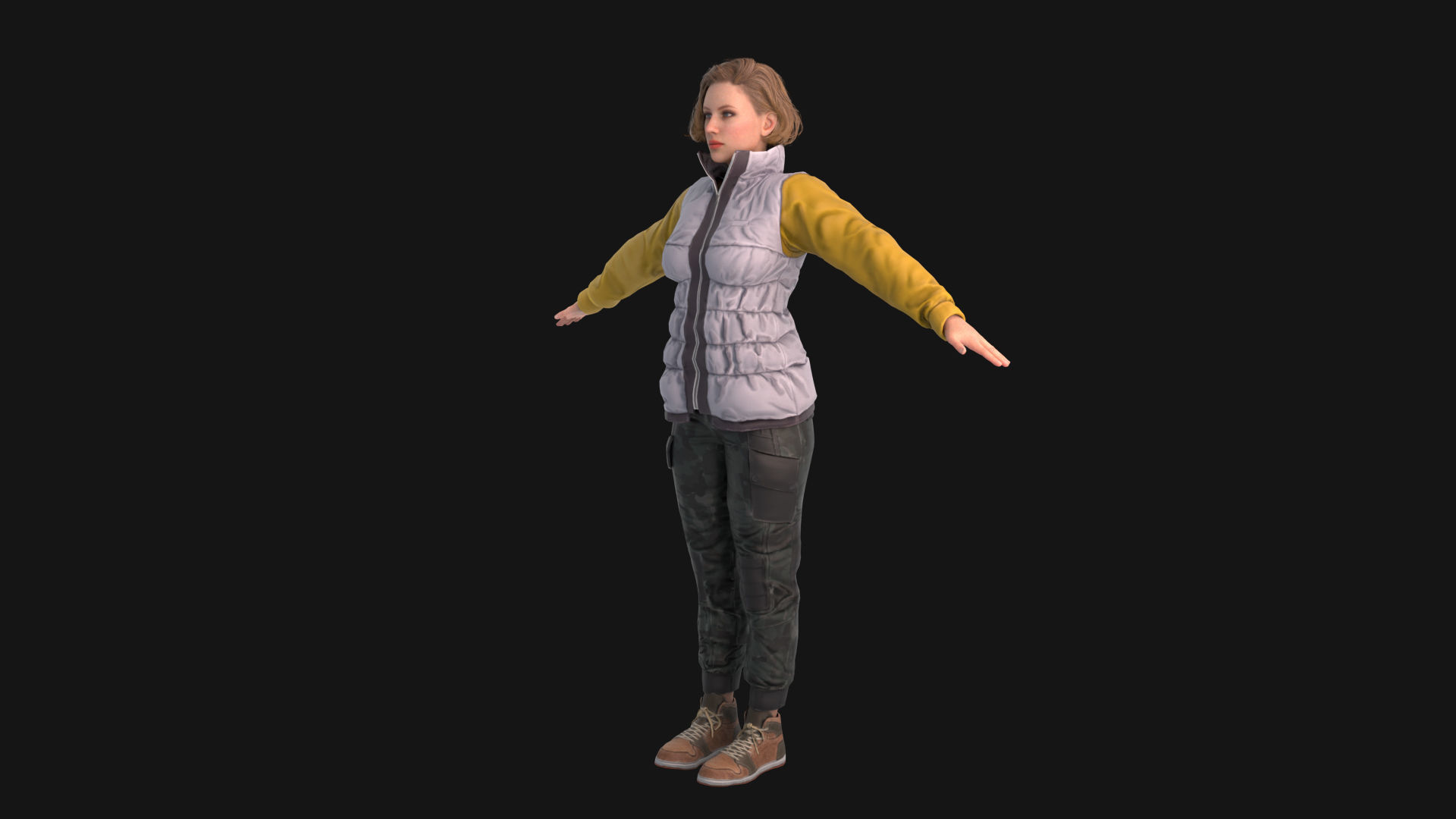 Pretty woman in down jacket Rigged    Low-poly 3D model_2