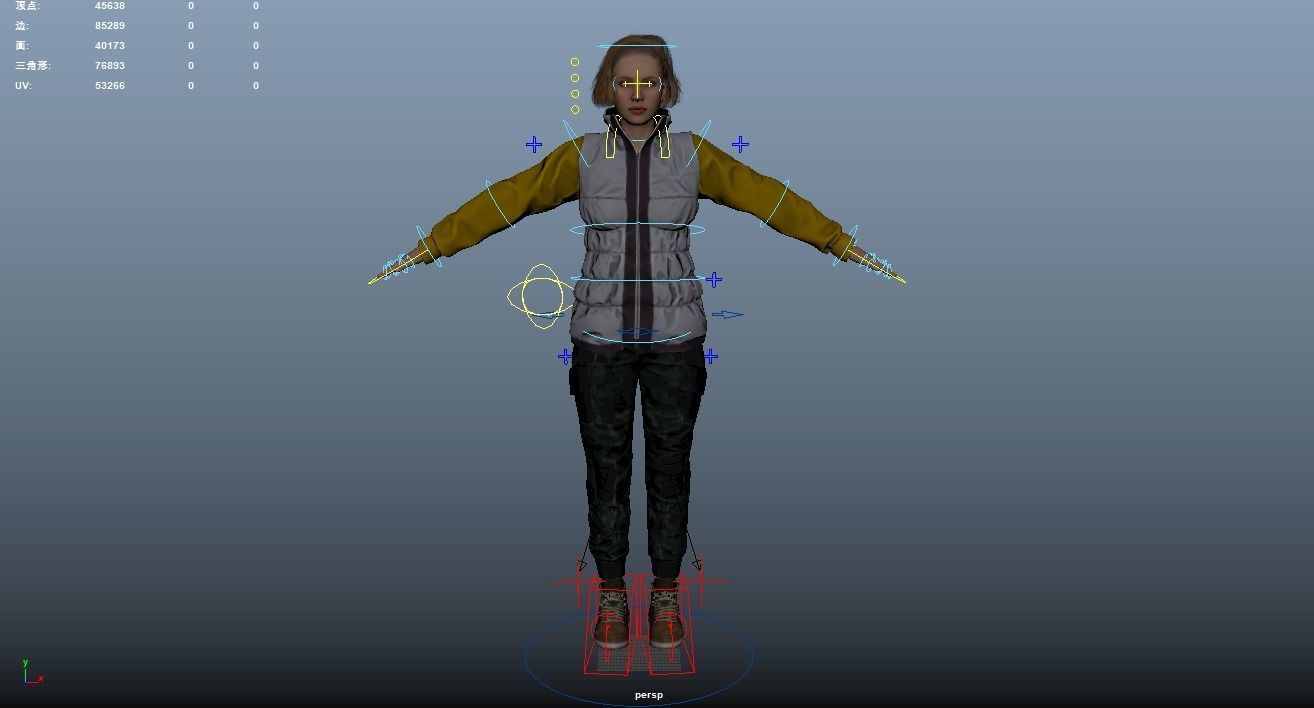 Pretty woman in down jacket Rigged    Low-poly 3D model_10