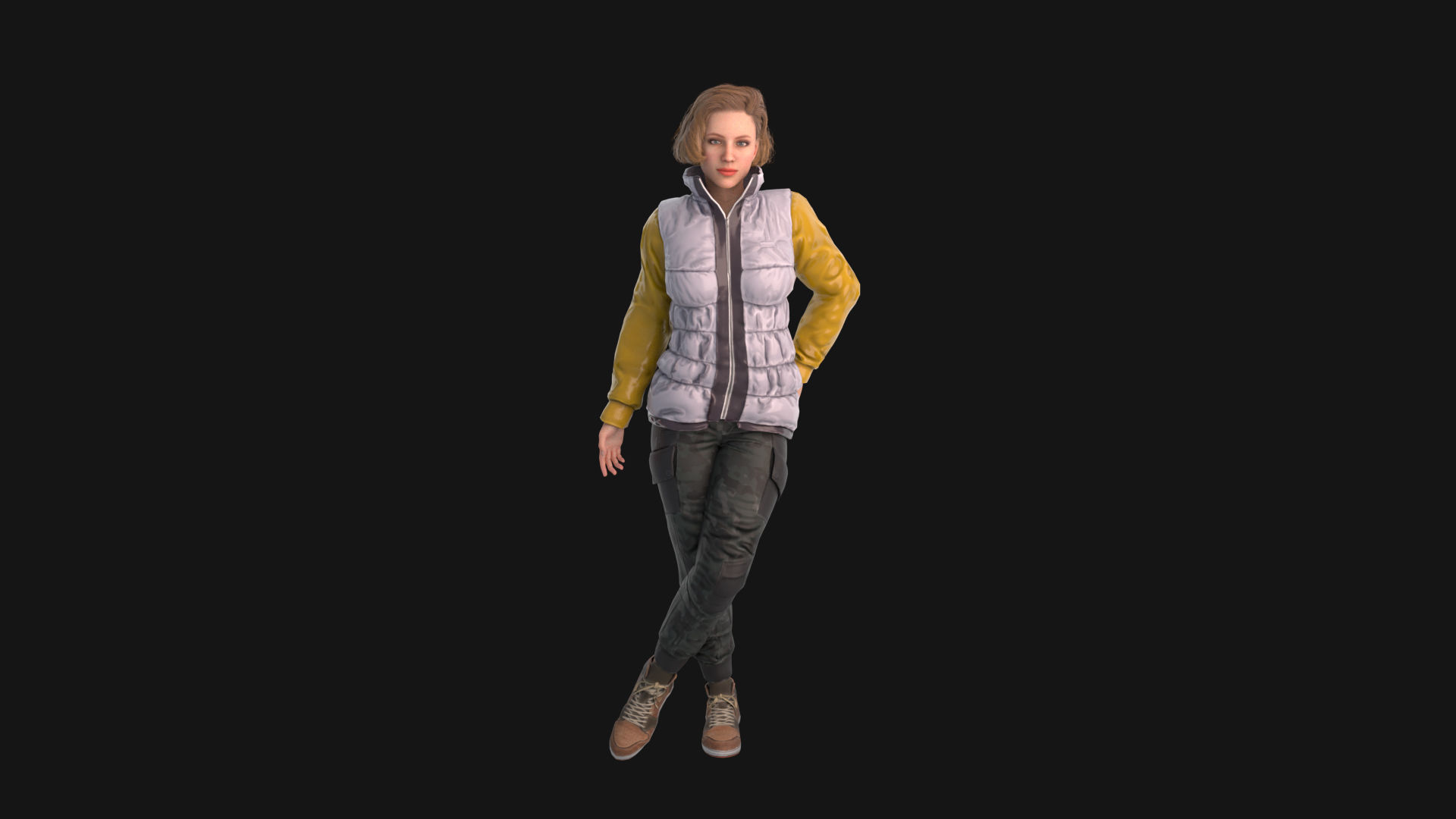 Pretty woman in down jacket Rigged    Low-poly 3D model_9