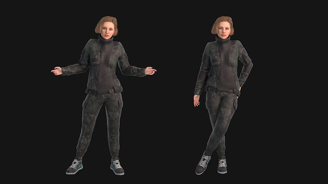 Pretty woman in down jacket Rigged       Low-poly 3D model