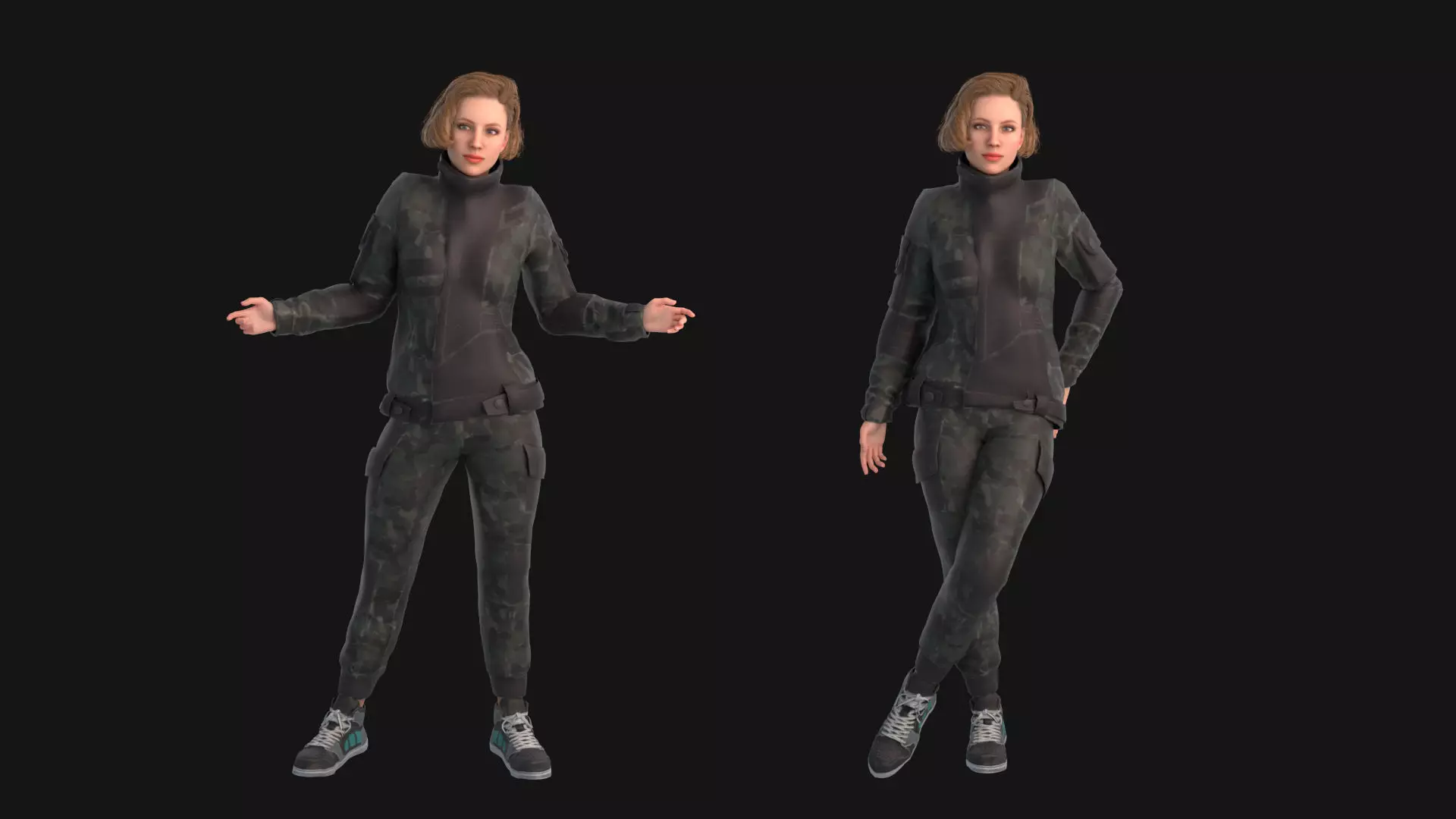 Pretty woman in down jacket Rigged Low-poly 3D model_0