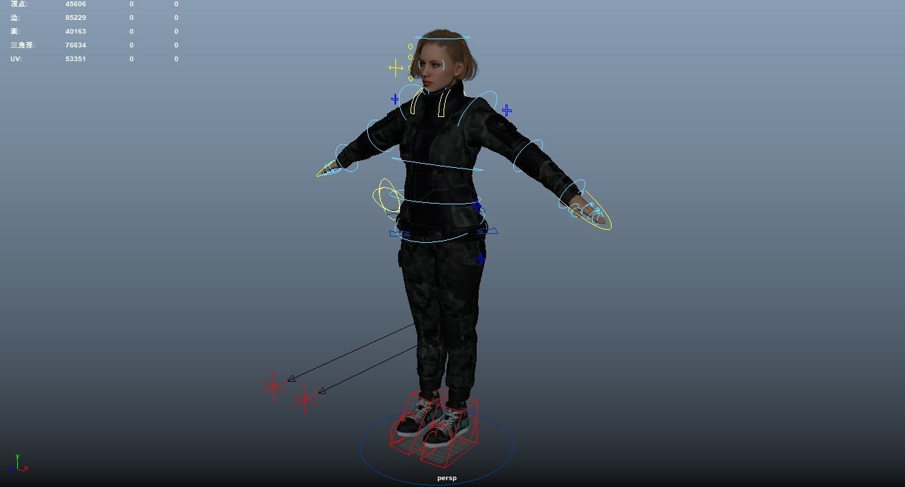 Pretty woman in down jacket Rigged Low-poly 3D model_12