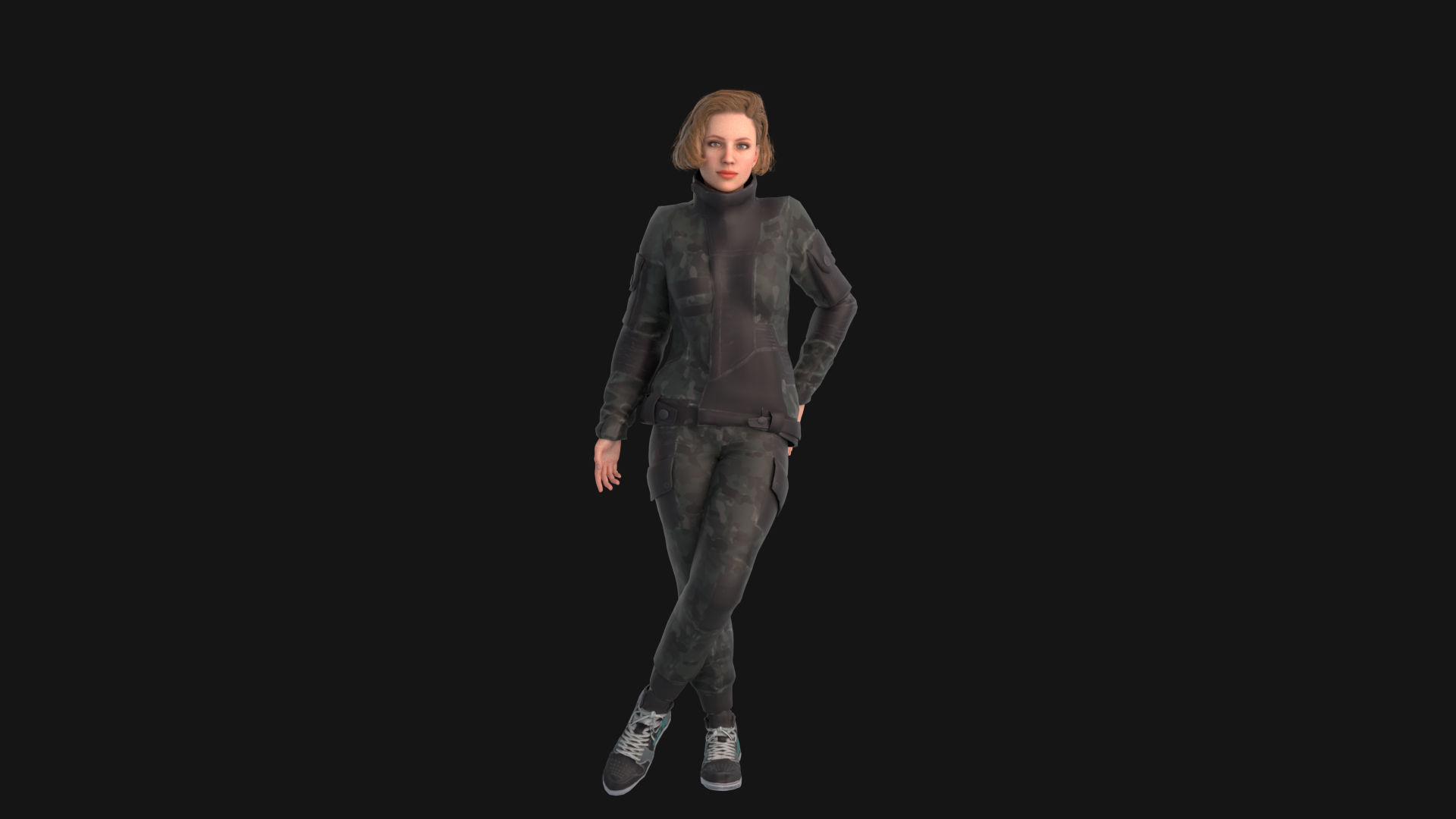 Pretty woman in down jacket Rigged Low-poly 3D model_9