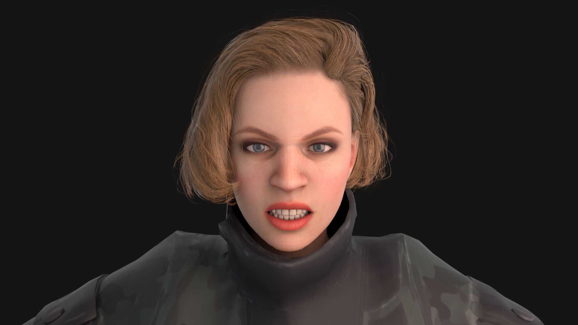 Pretty woman in down jacket Rigged Low-poly 3D model_7