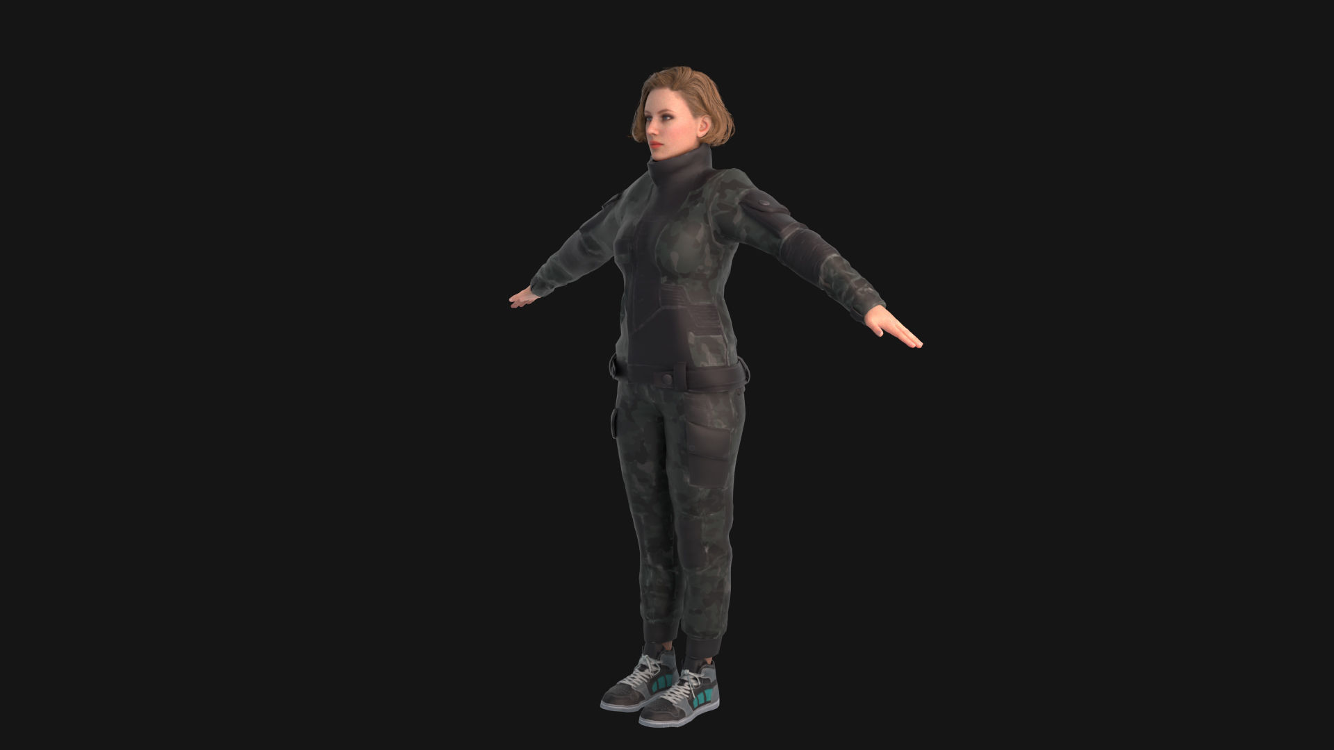 Pretty woman in down jacket Rigged Low-poly 3D model_2