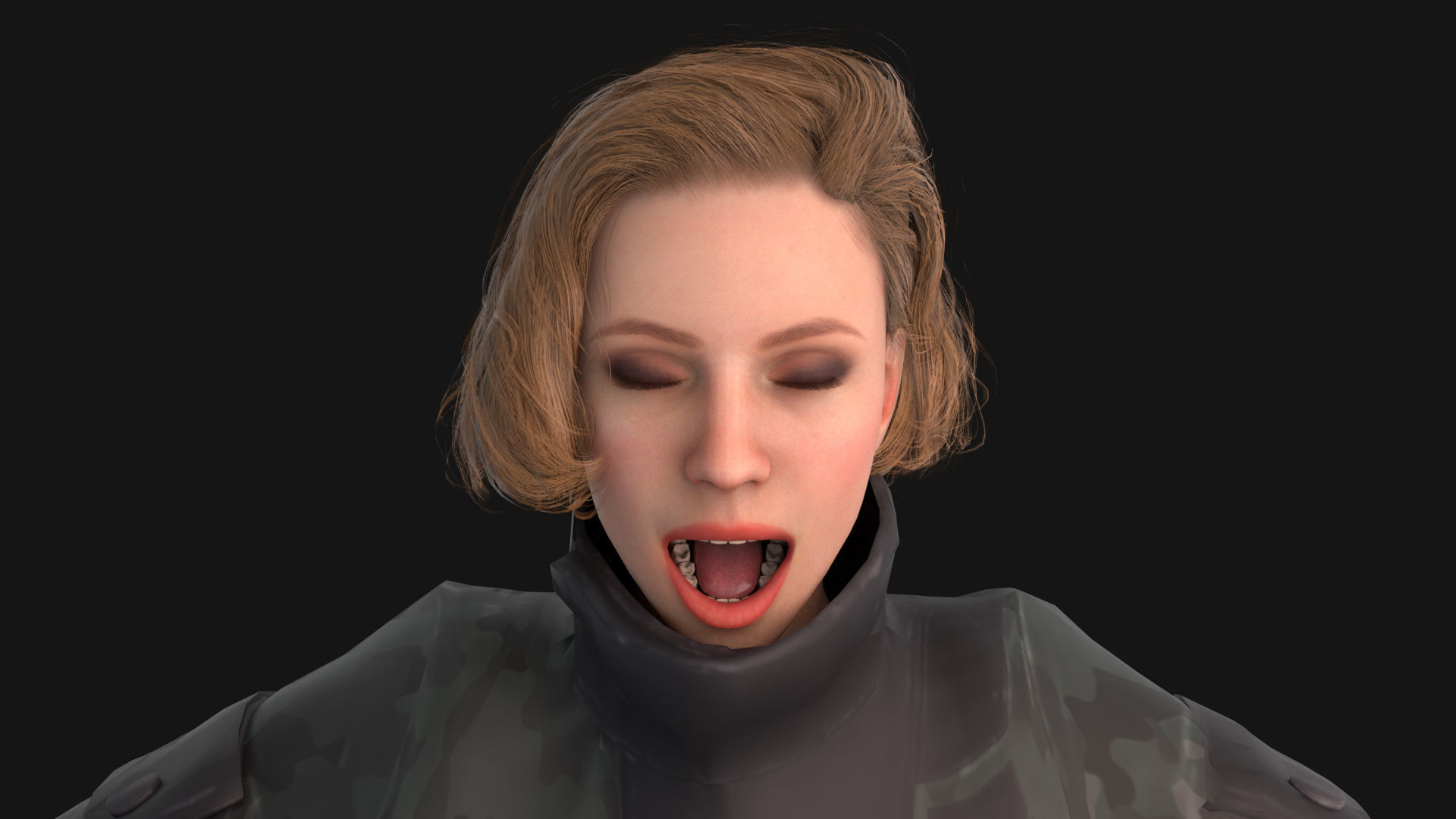 Pretty woman in down jacket Rigged Low-poly 3D model_5