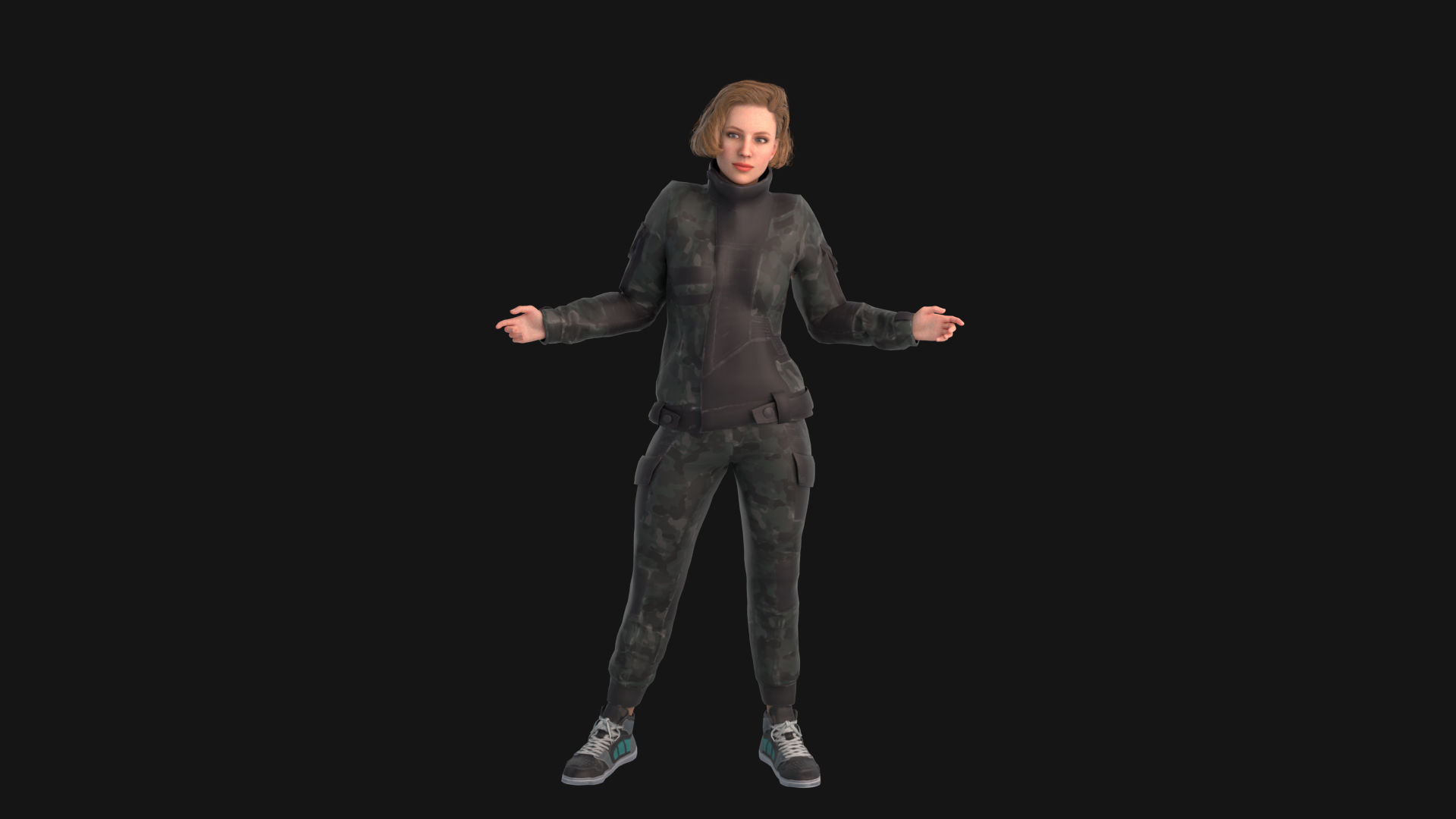 Pretty woman in down jacket Rigged Low-poly 3D model_8