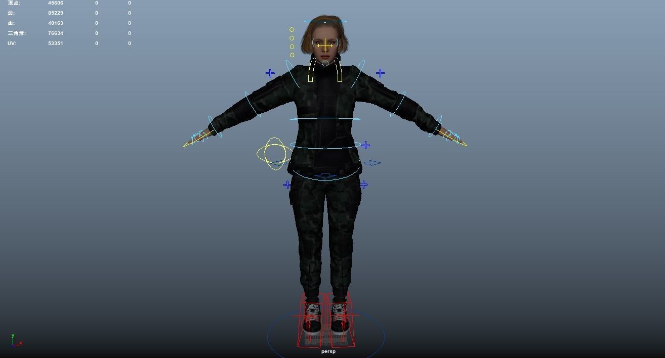 Pretty woman in down jacket Rigged Low-poly 3D model_10