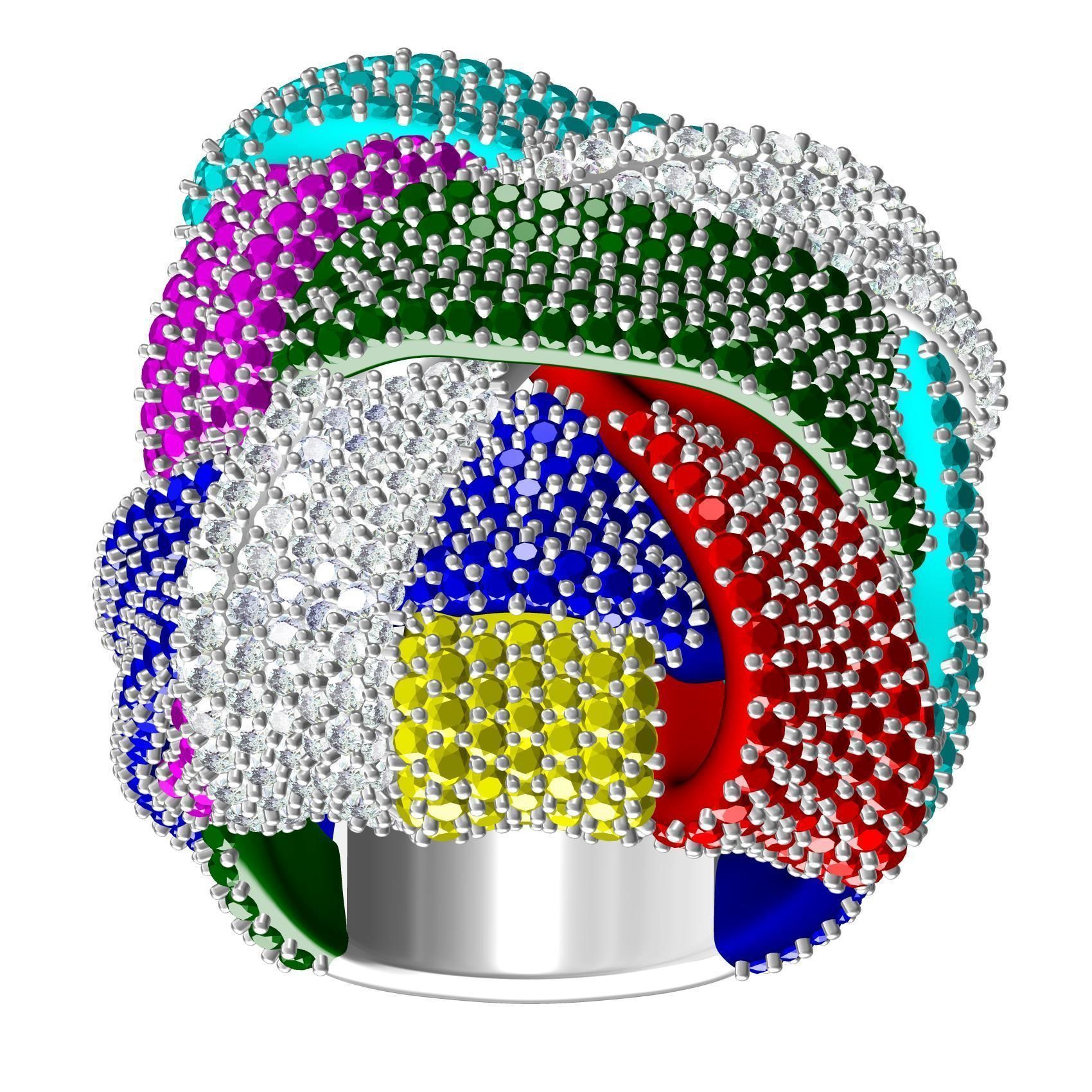 Multicolor Diamond Cocktail Ring 3D print model_5