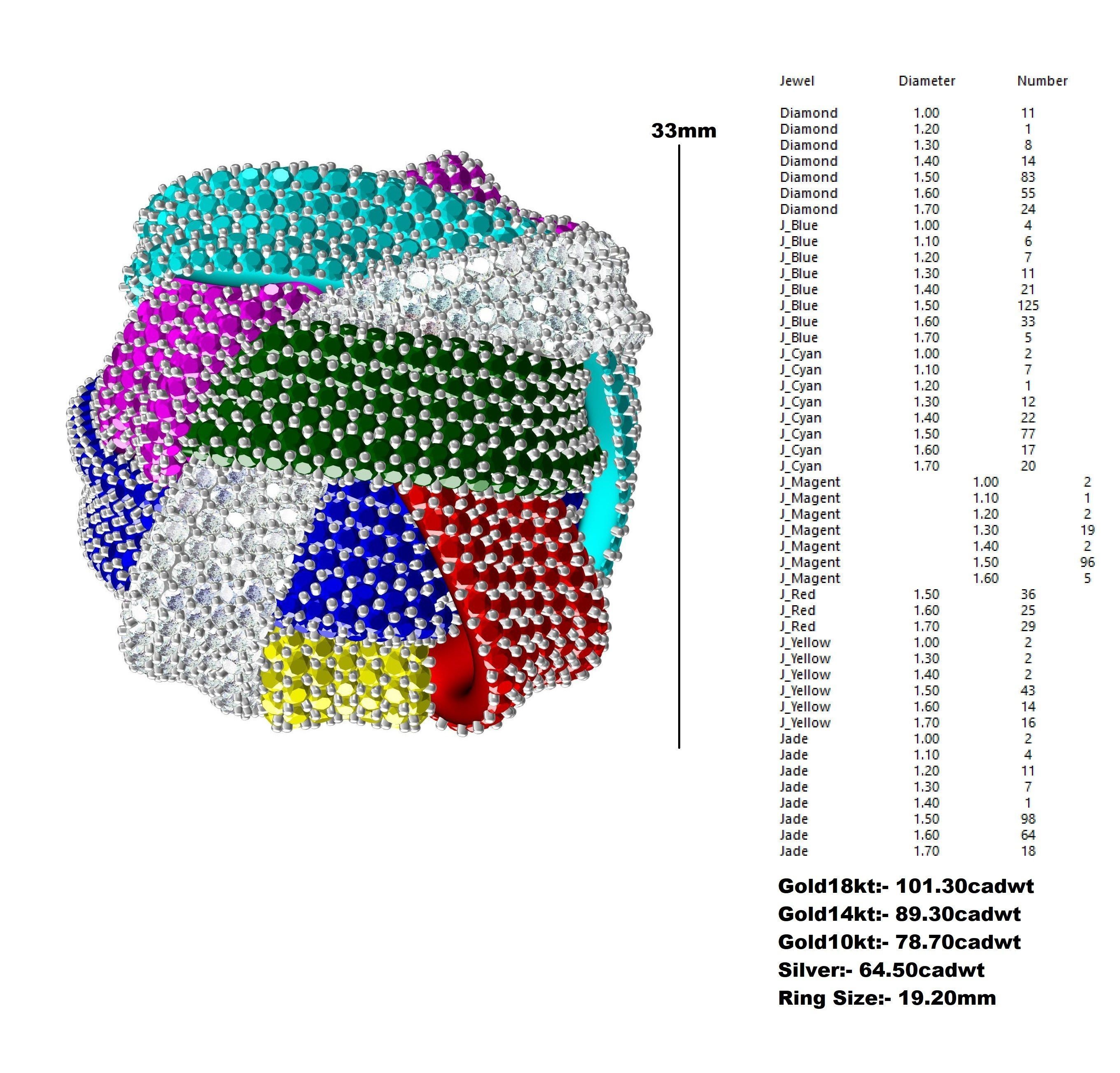 Multicolor Diamond Cocktail Ring 3D print model_12