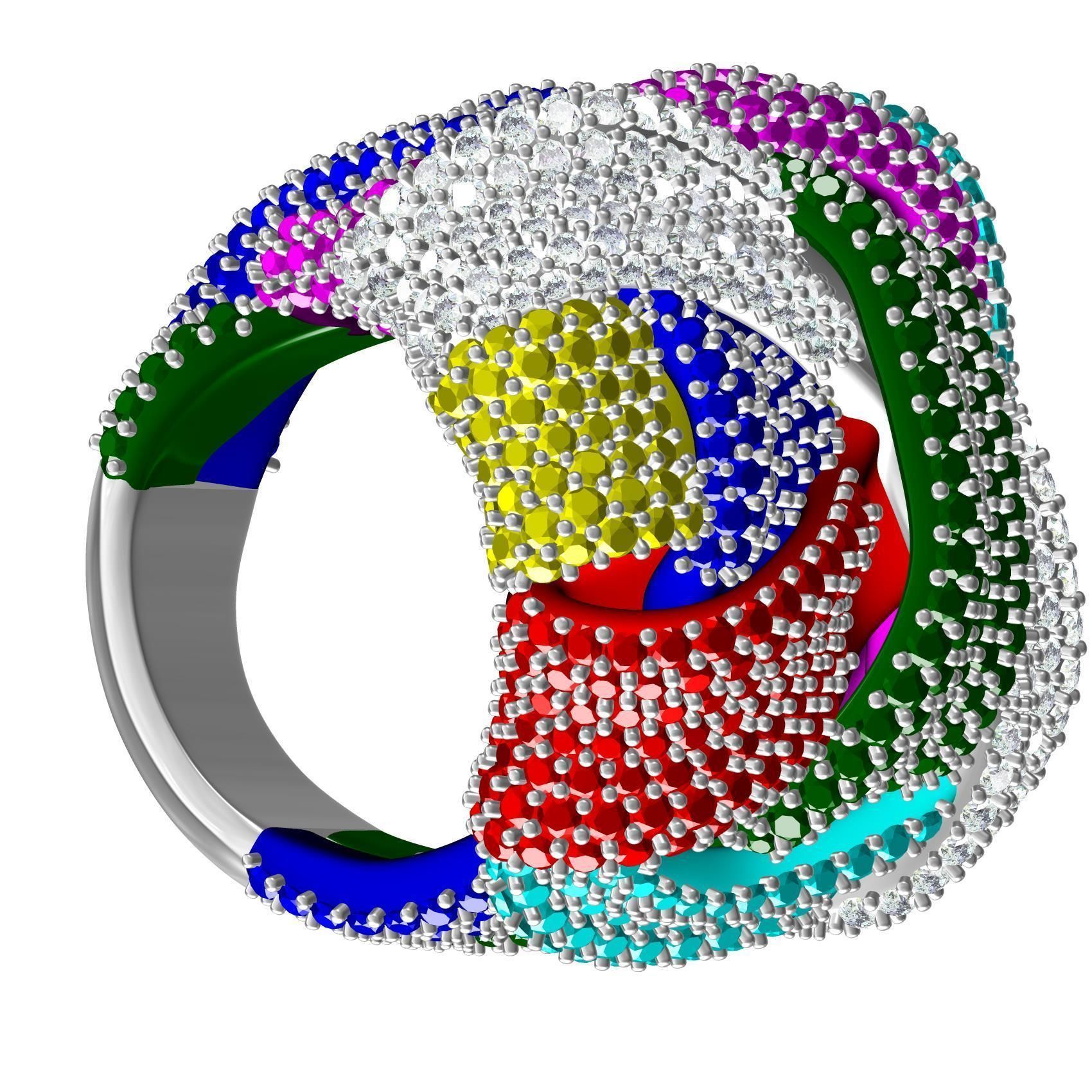 Multicolor Diamond Cocktail Ring 3D print model_7