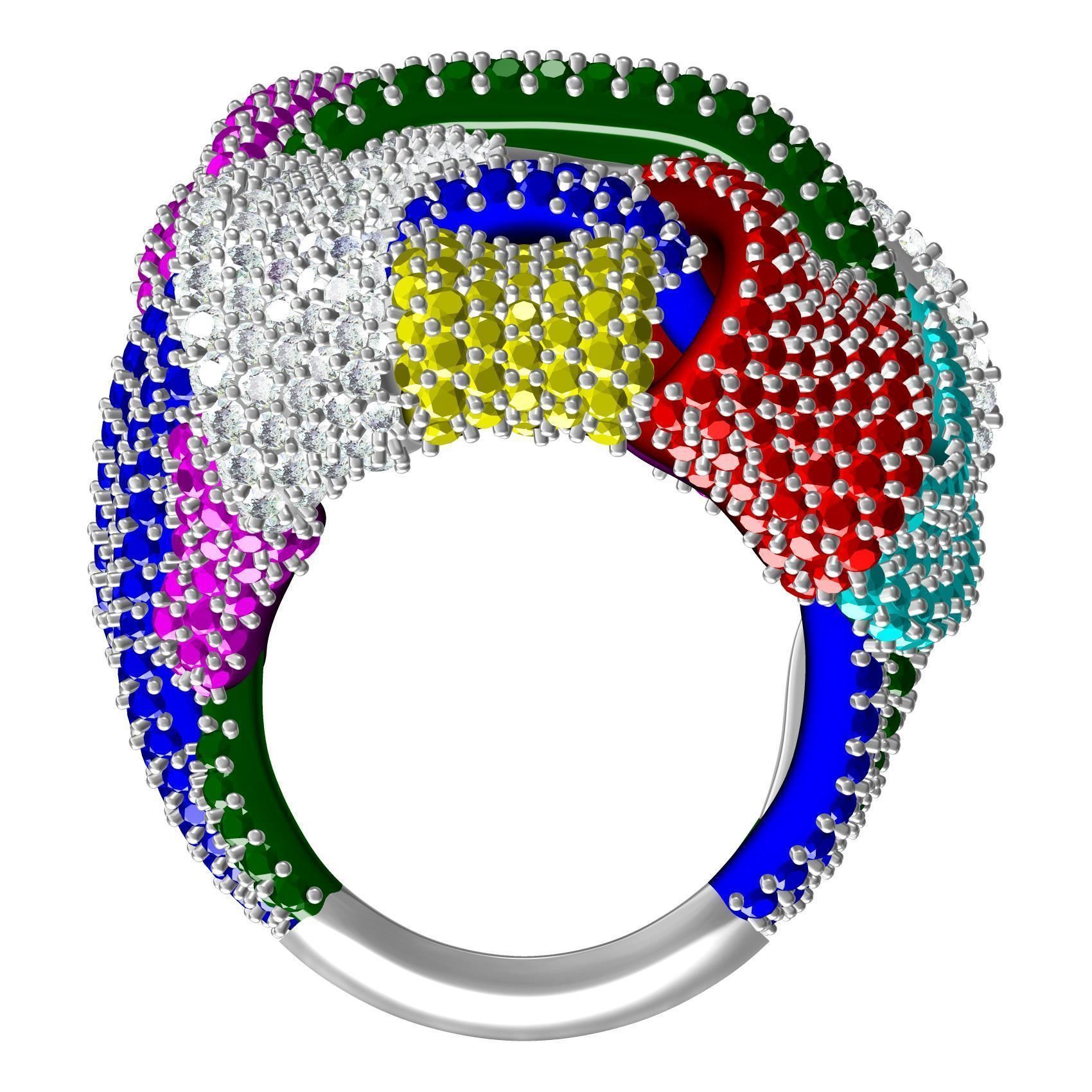 Multicolor Diamond Cocktail Ring 3D print model_2