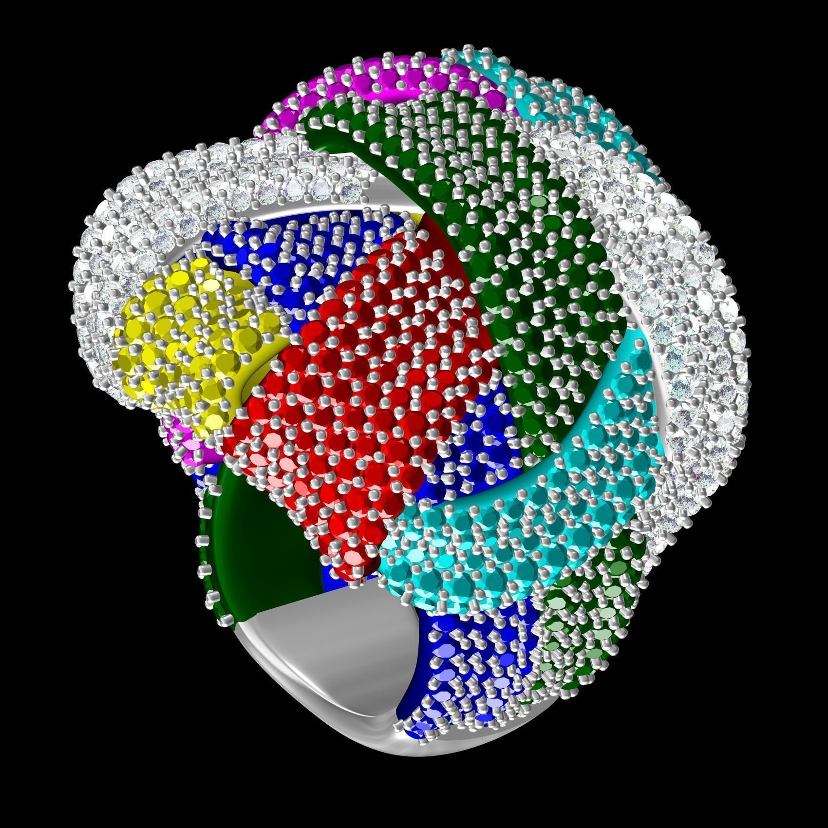 Multicolor Diamond Cocktail Ring 3D print model_10