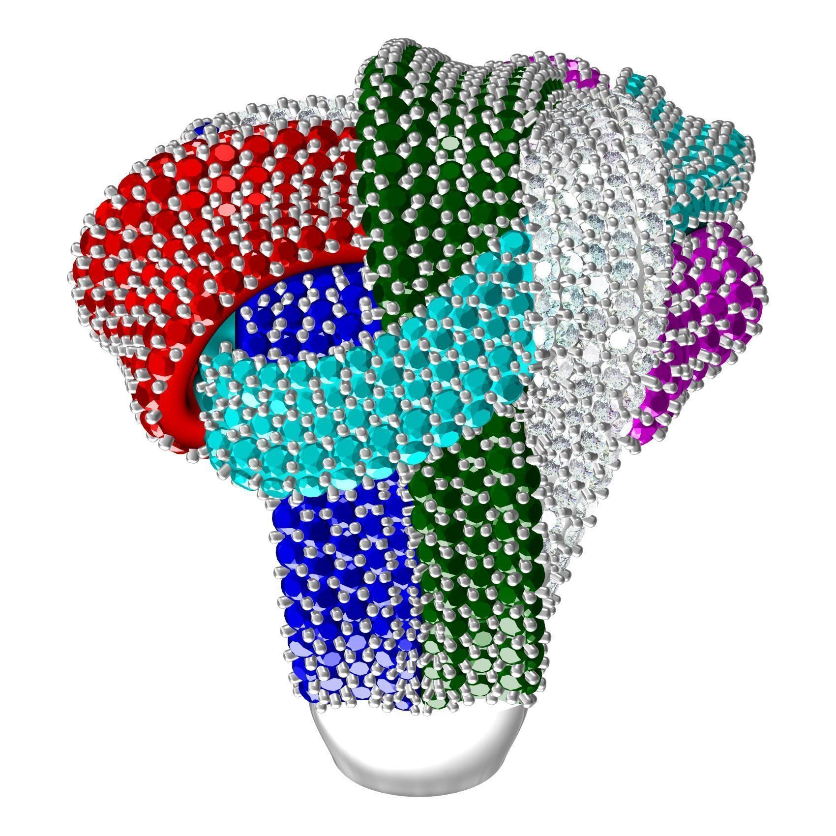 Multicolor Diamond Cocktail Ring 3D print model_4