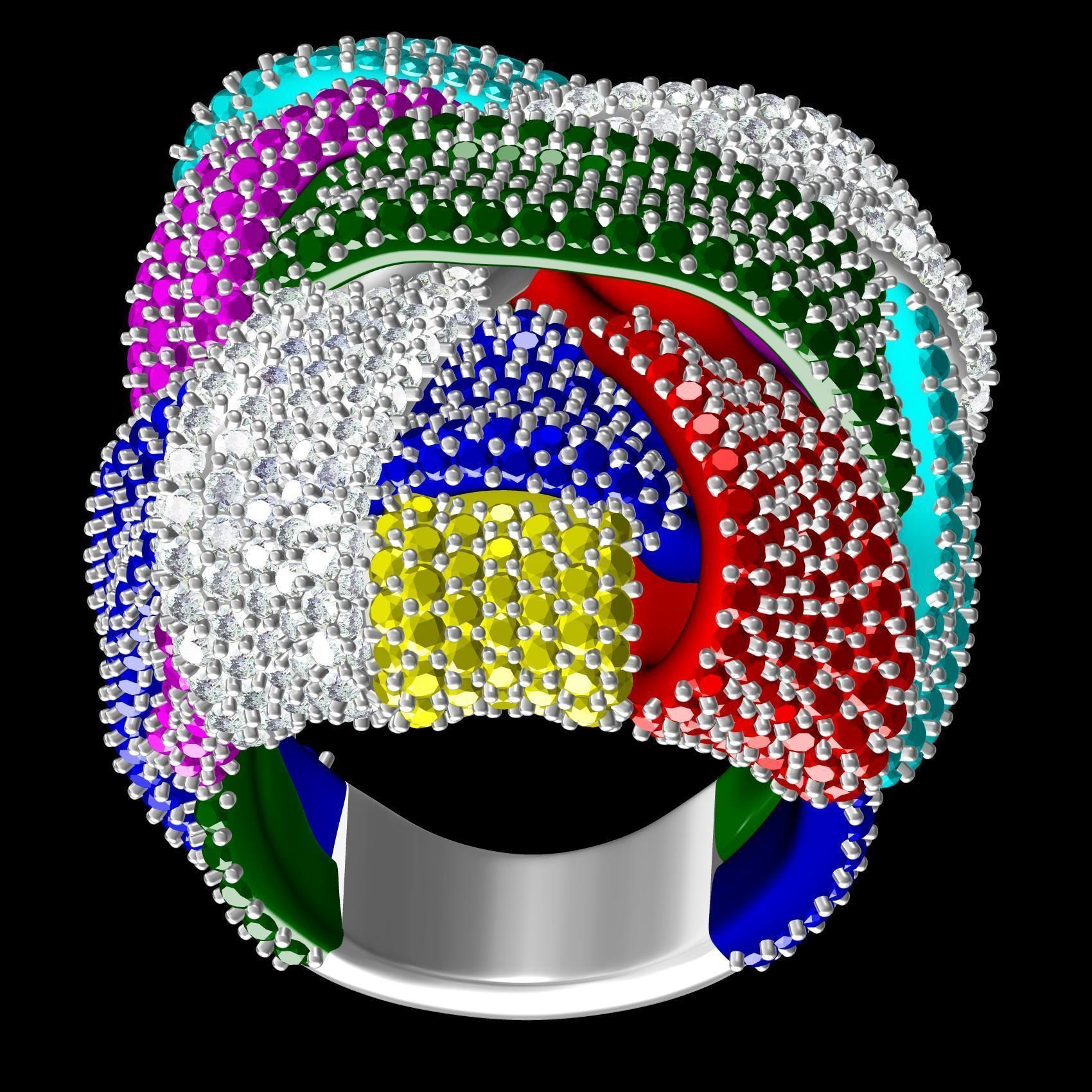 Multicolor Diamond Cocktail Ring 3D print model_9