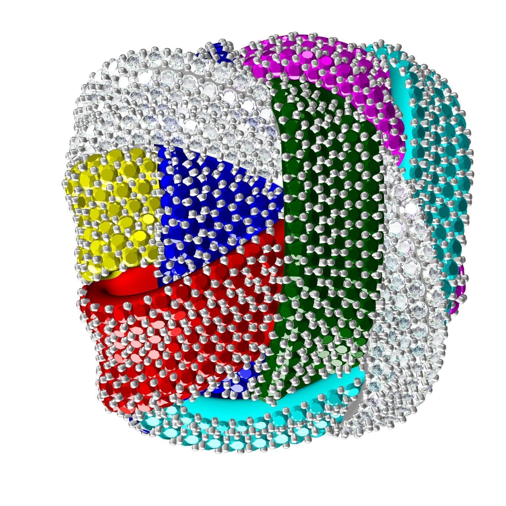 Multicolor Diamond Cocktail Ring 3D print model_8