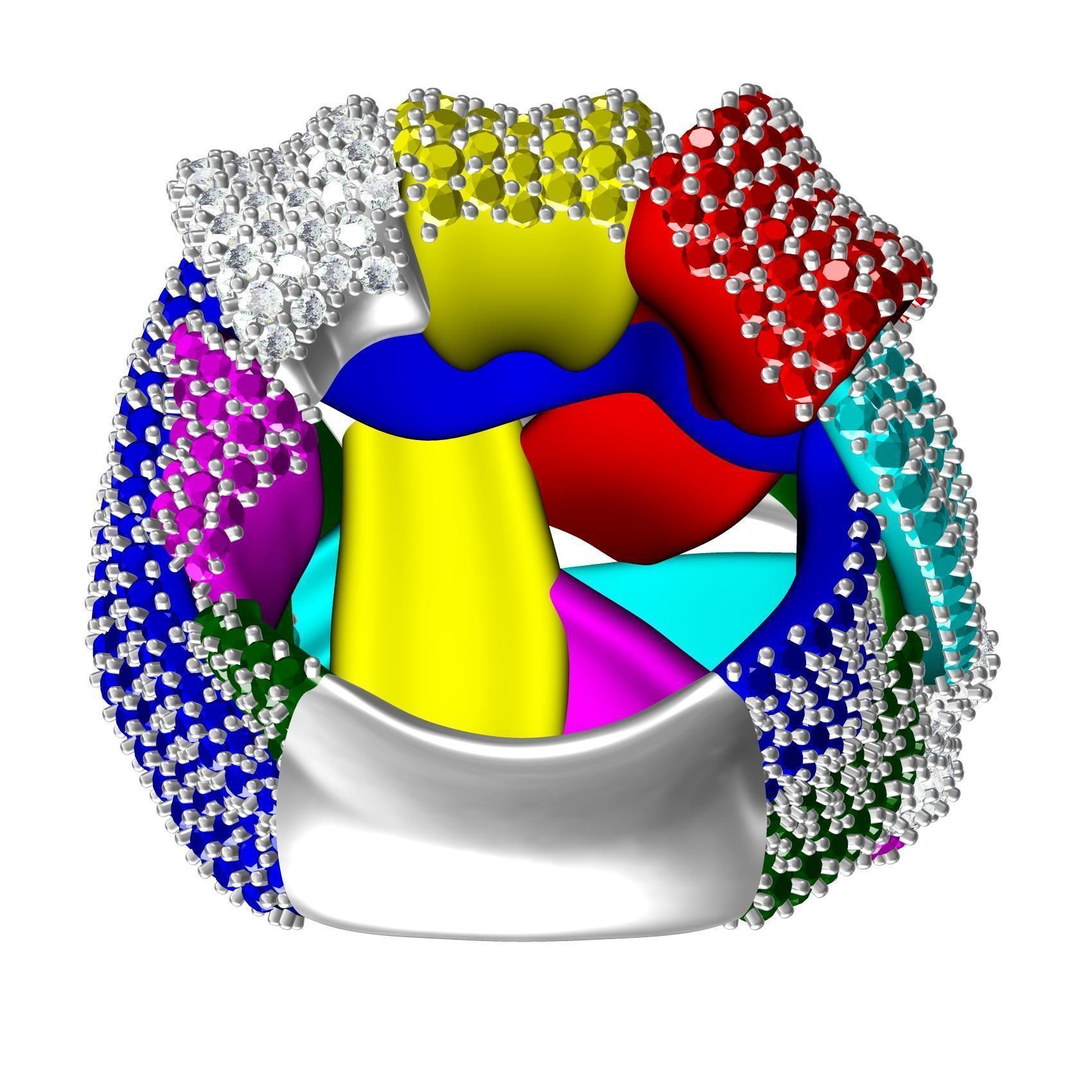 Multicolor Diamond Cocktail Ring 3D print model_6