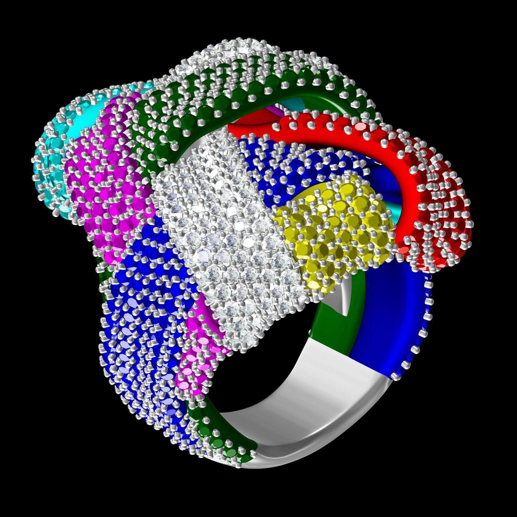 Multicolor Diamond Cocktail Ring 3D print model_11
