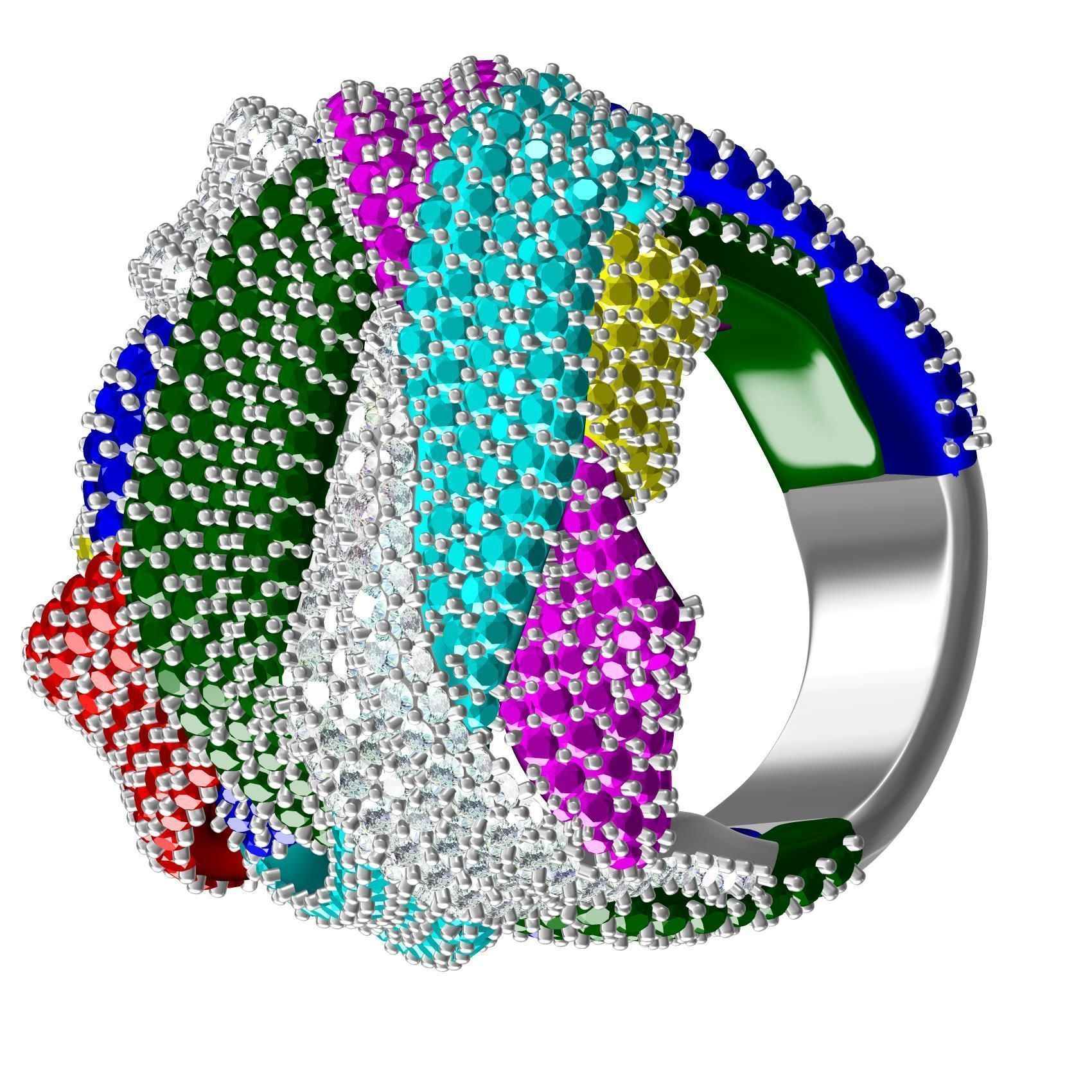 Multicolor Diamond Cocktail Ring 3D print model_3