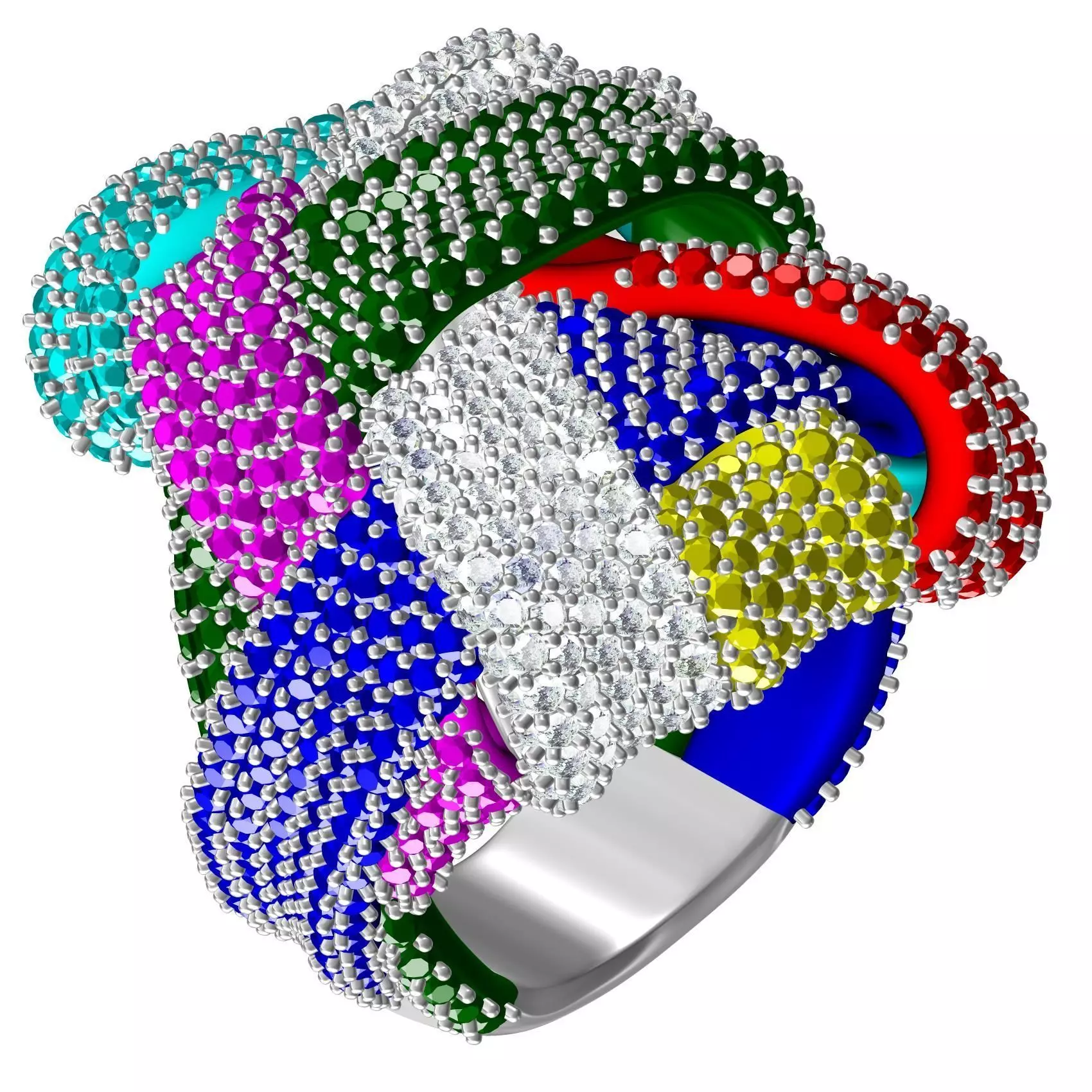 Multicolor Diamond Cocktail Ring 3D print model_0