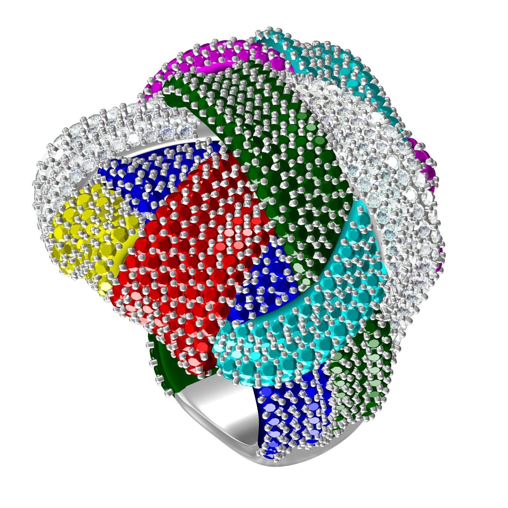 Multicolor Diamond Cocktail Ring 3D print model_1