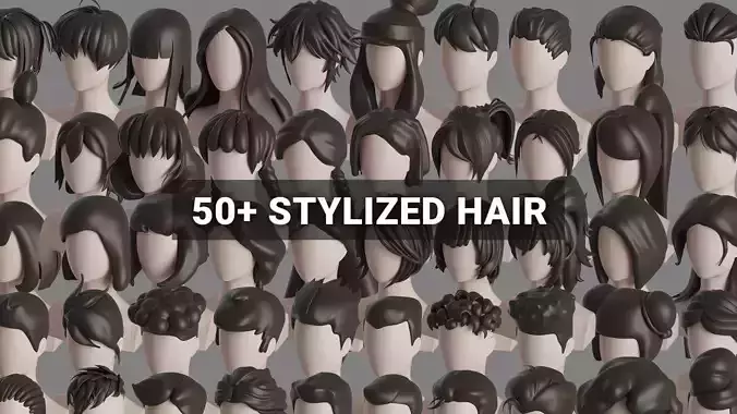 Stylised Hair Bundle 3D model