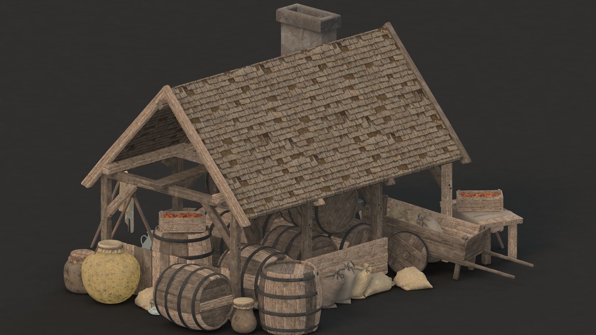 medieval market Low-poly 3D model_10