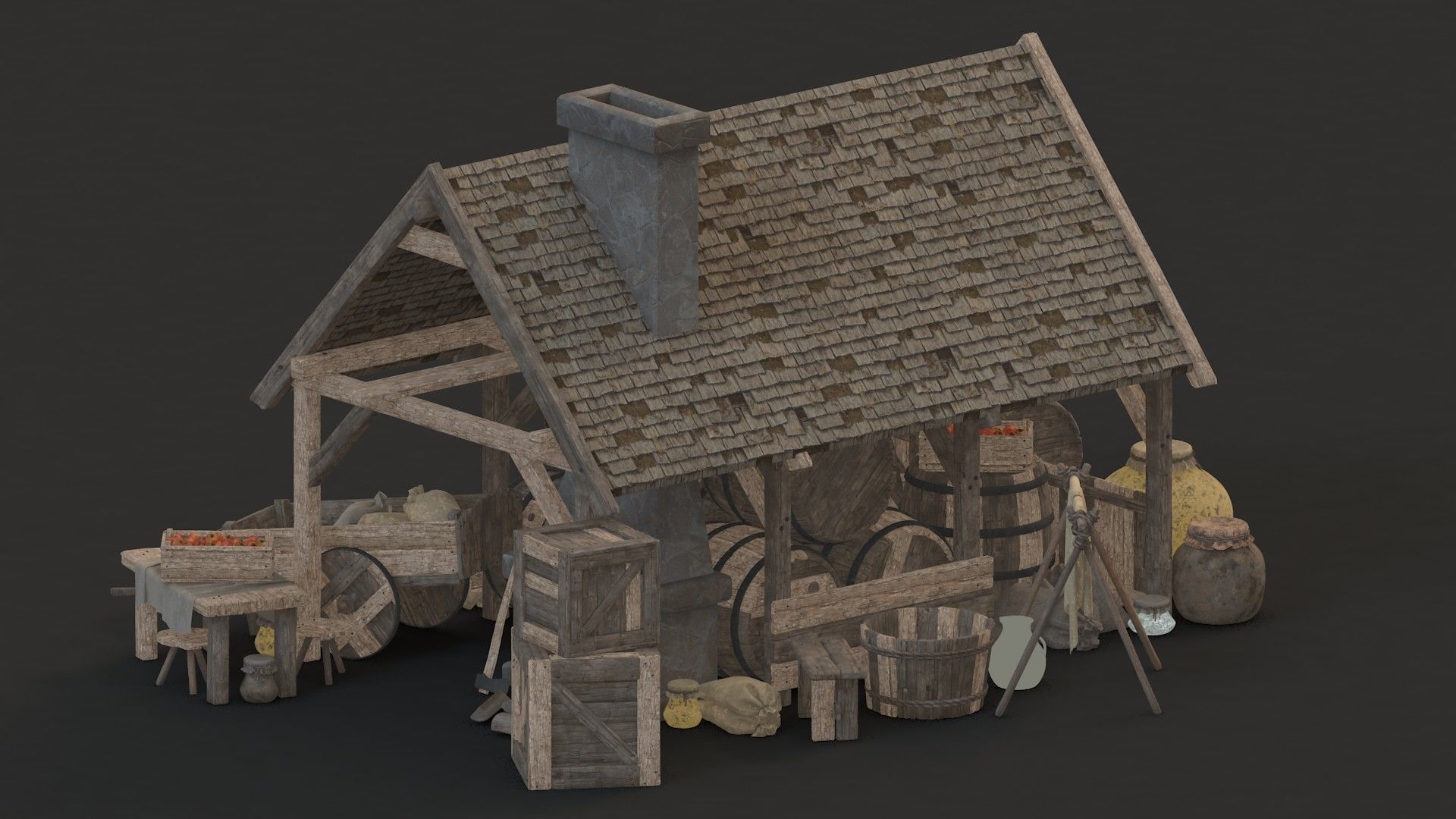 medieval market Low-poly 3D model_3