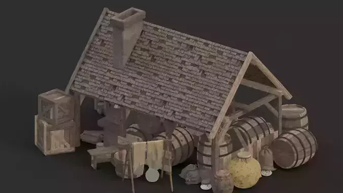 medieval market Low-poly 3D model