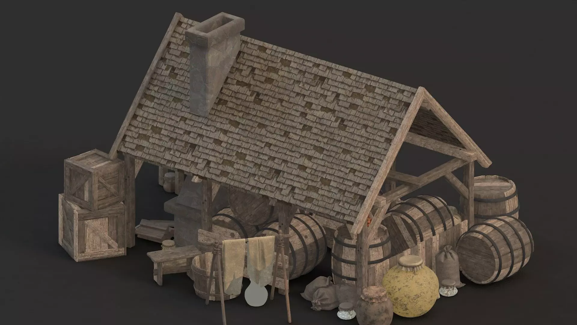 medieval market Low-poly 3D model_0