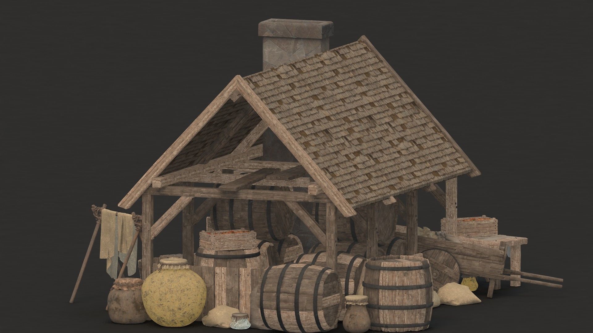 medieval market Low-poly 3D model_9