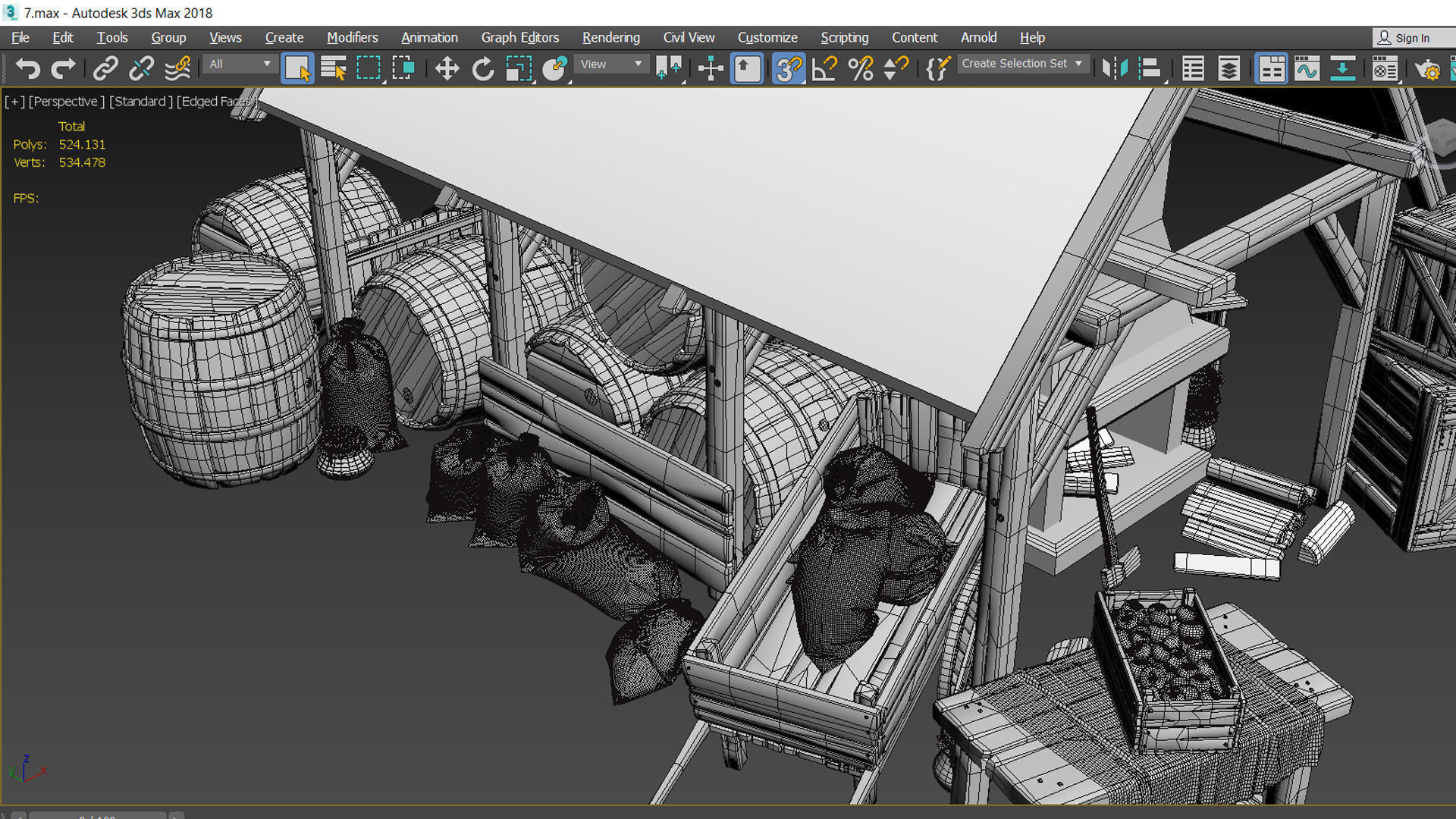 medieval market Low-poly 3D model_12