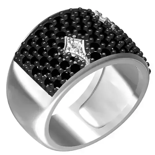 Black Onyx Round Diamond Cocktail Ring for Men