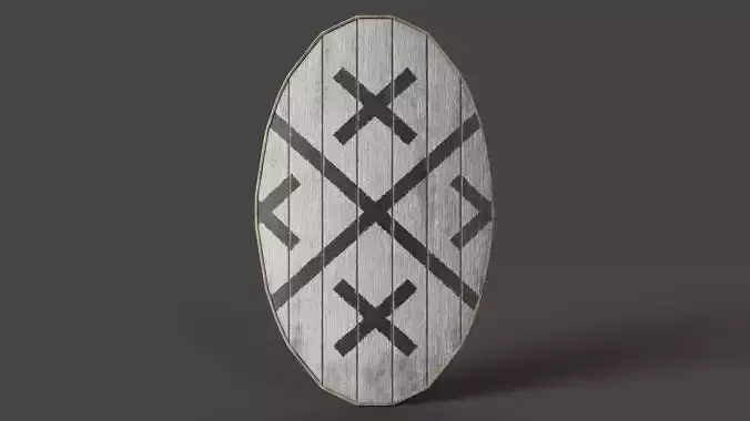 Slavic ellipse shield-painted white with black crosses Low-poly 3D model