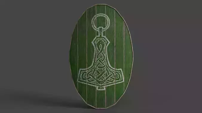 Slavic ellipse shield-painted green with Thor symbol