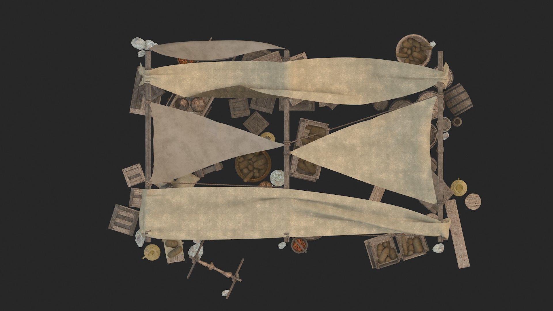 medieval market Low-poly 3D model_1