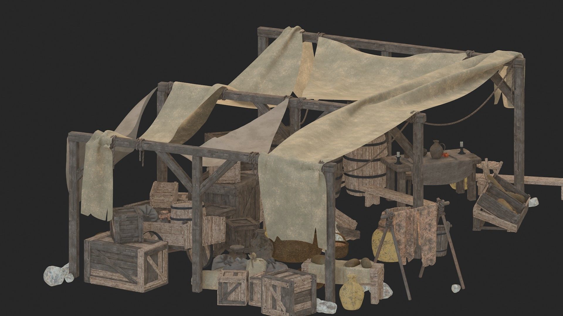 medieval market Low-poly 3D model_5