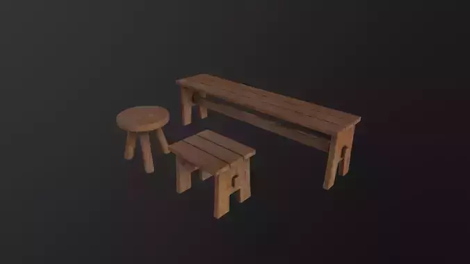 Benches and Stools Pack 3D Model Low-poly 3D model