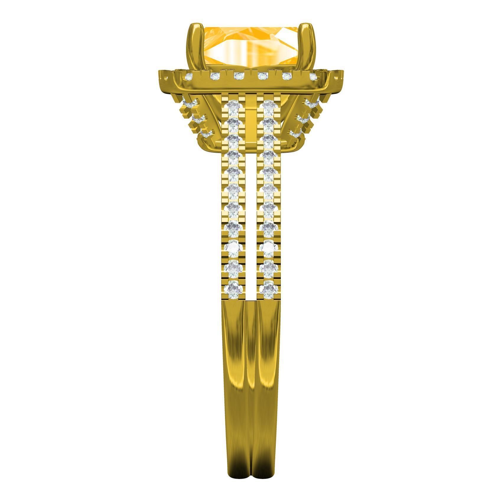 Cushion Cut Fancy Yellow Diamond Solitaire Engagement Ring 3D print model_6