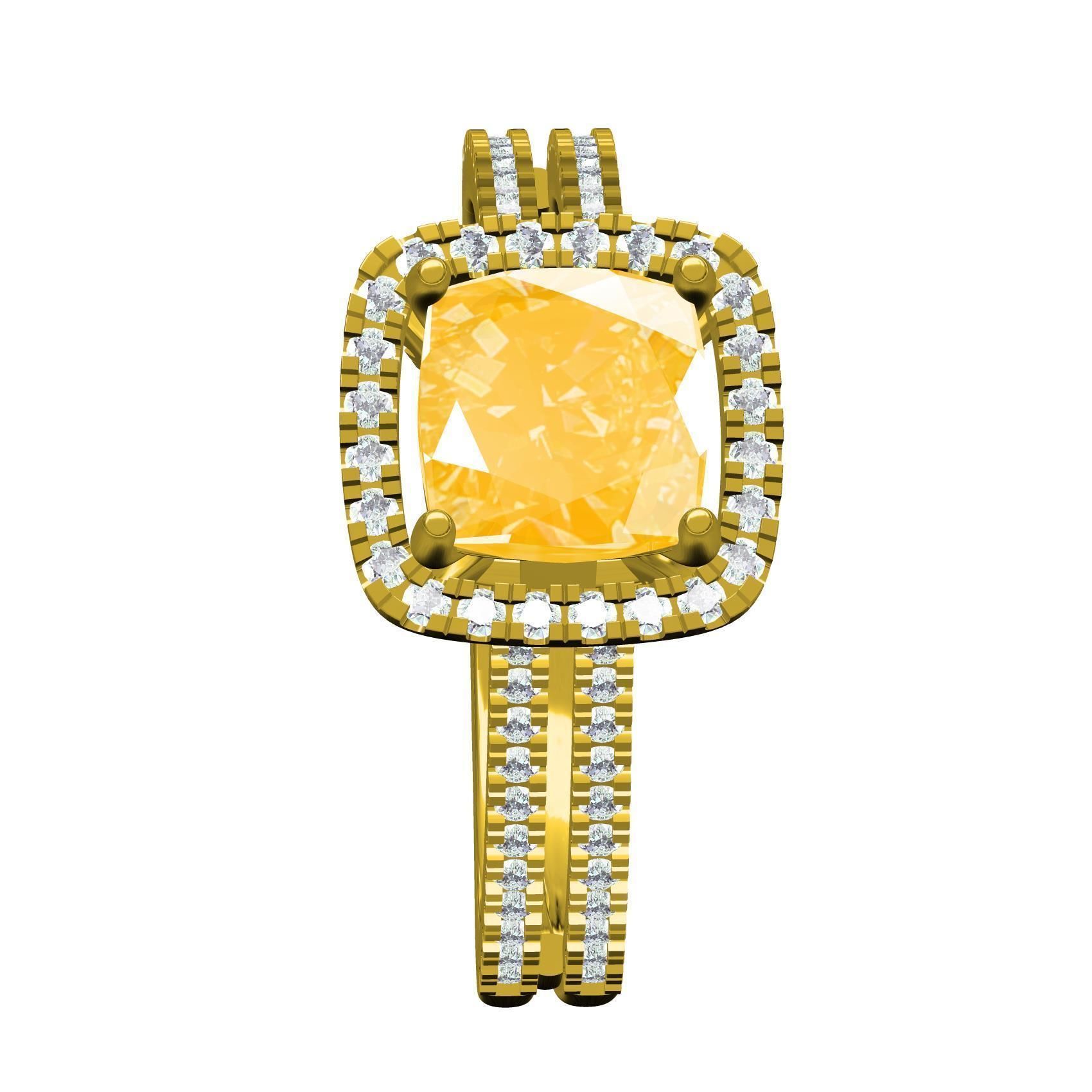 Cushion Cut Fancy Yellow Diamond Solitaire Engagement Ring 3D print model_8