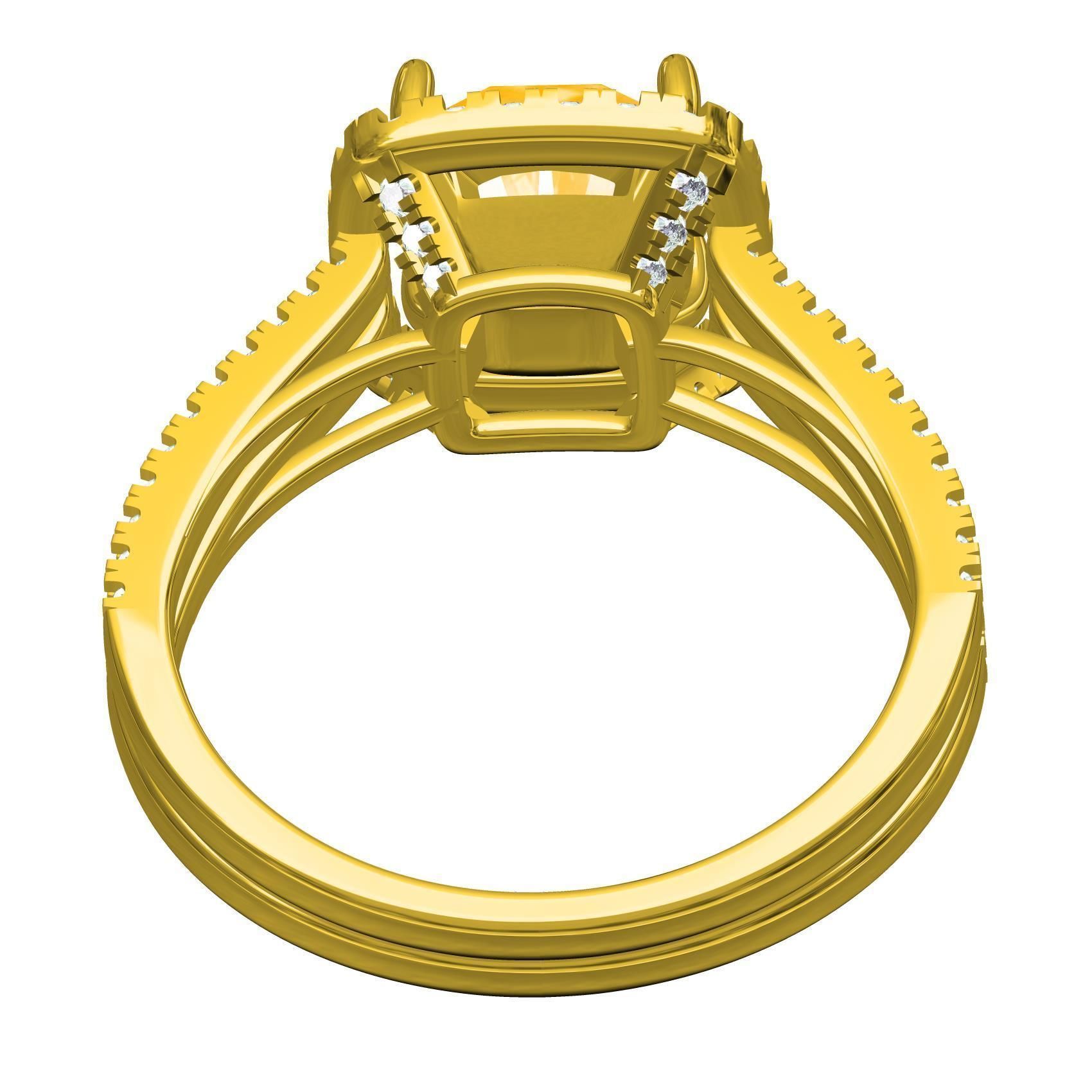 Cushion Cut Fancy Yellow Diamond Solitaire Engagement Ring 3D print model_7