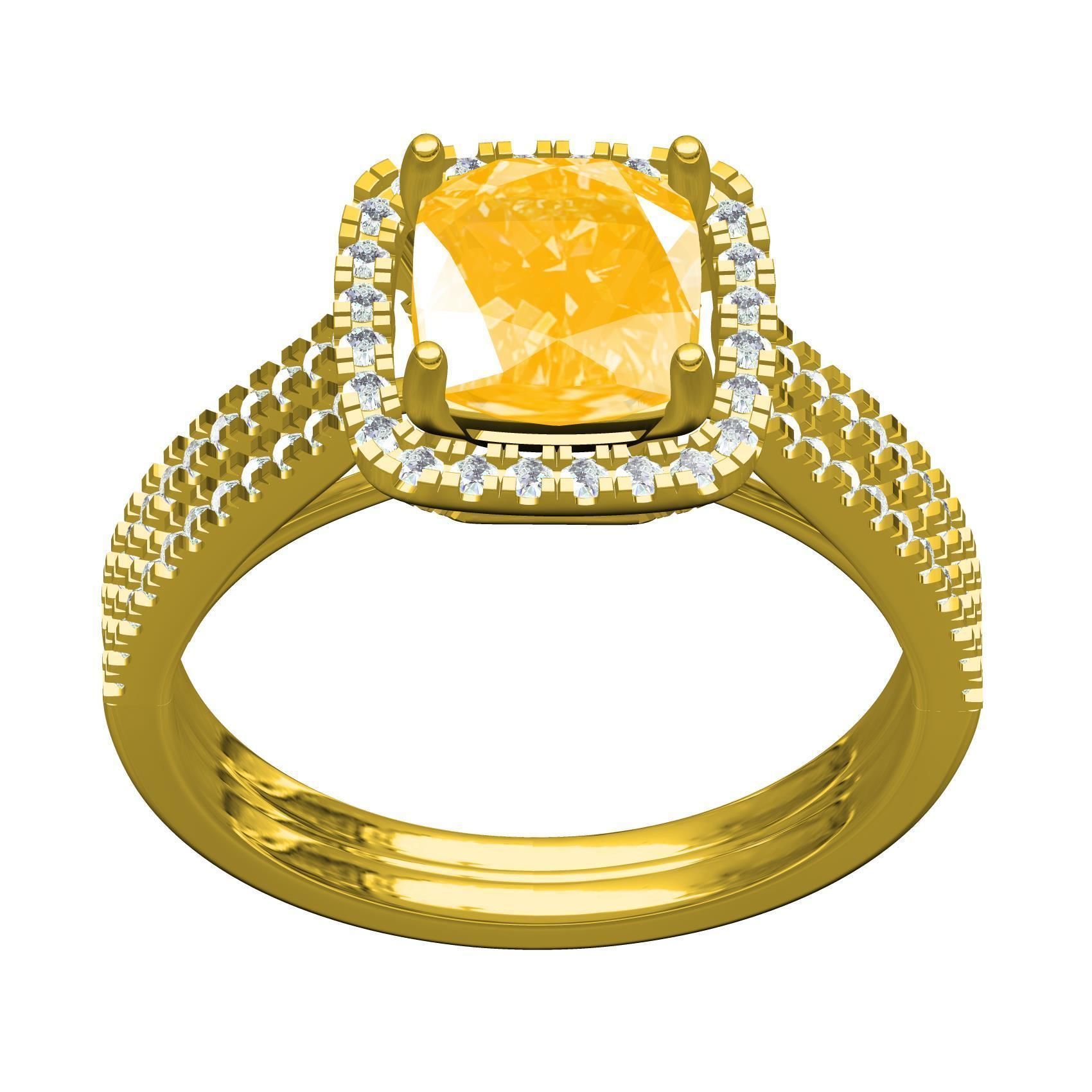 Cushion Cut Fancy Yellow Diamond Solitaire Engagement Ring 3D print model_2