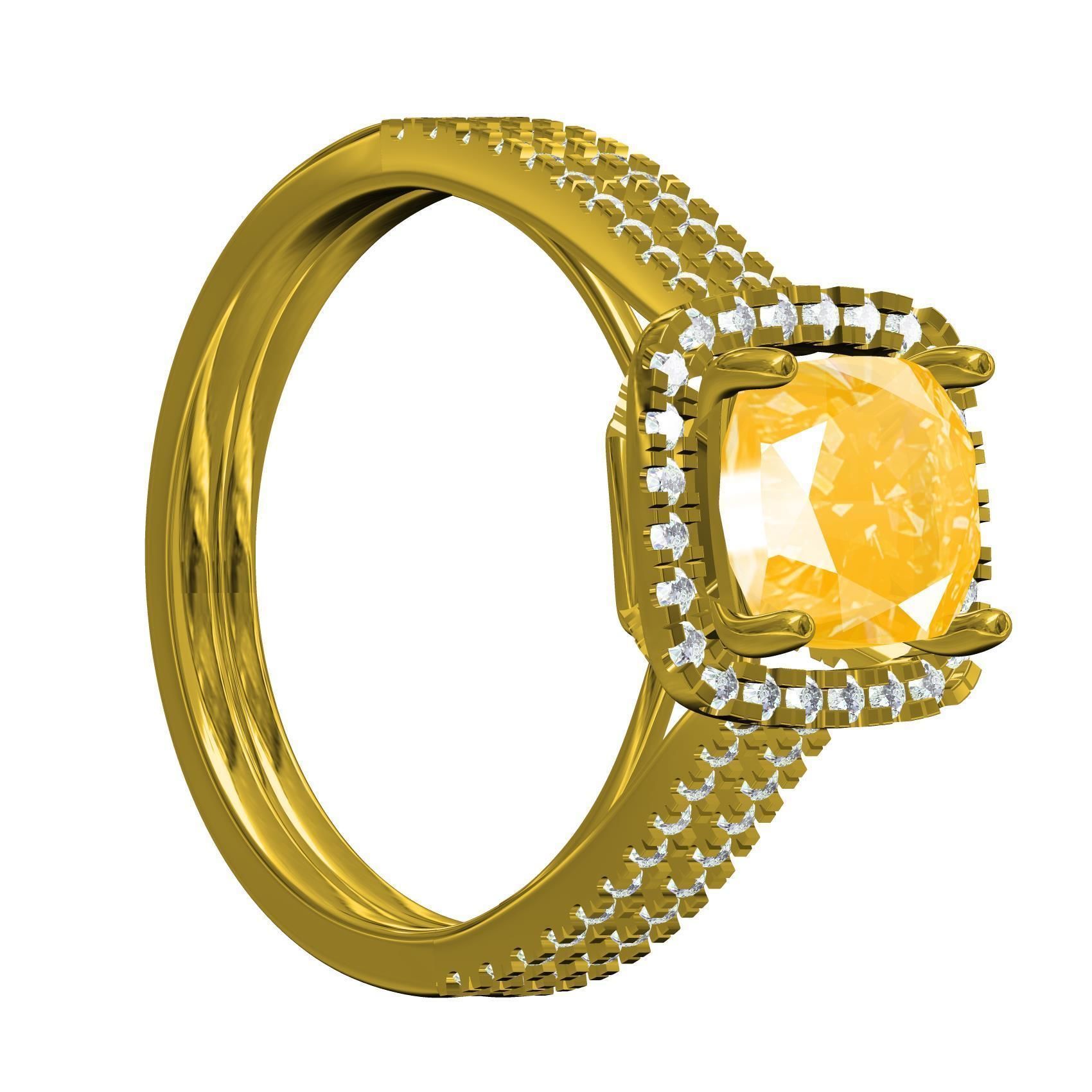 Cushion Cut Fancy Yellow Diamond Solitaire Engagement Ring 3D print model_4